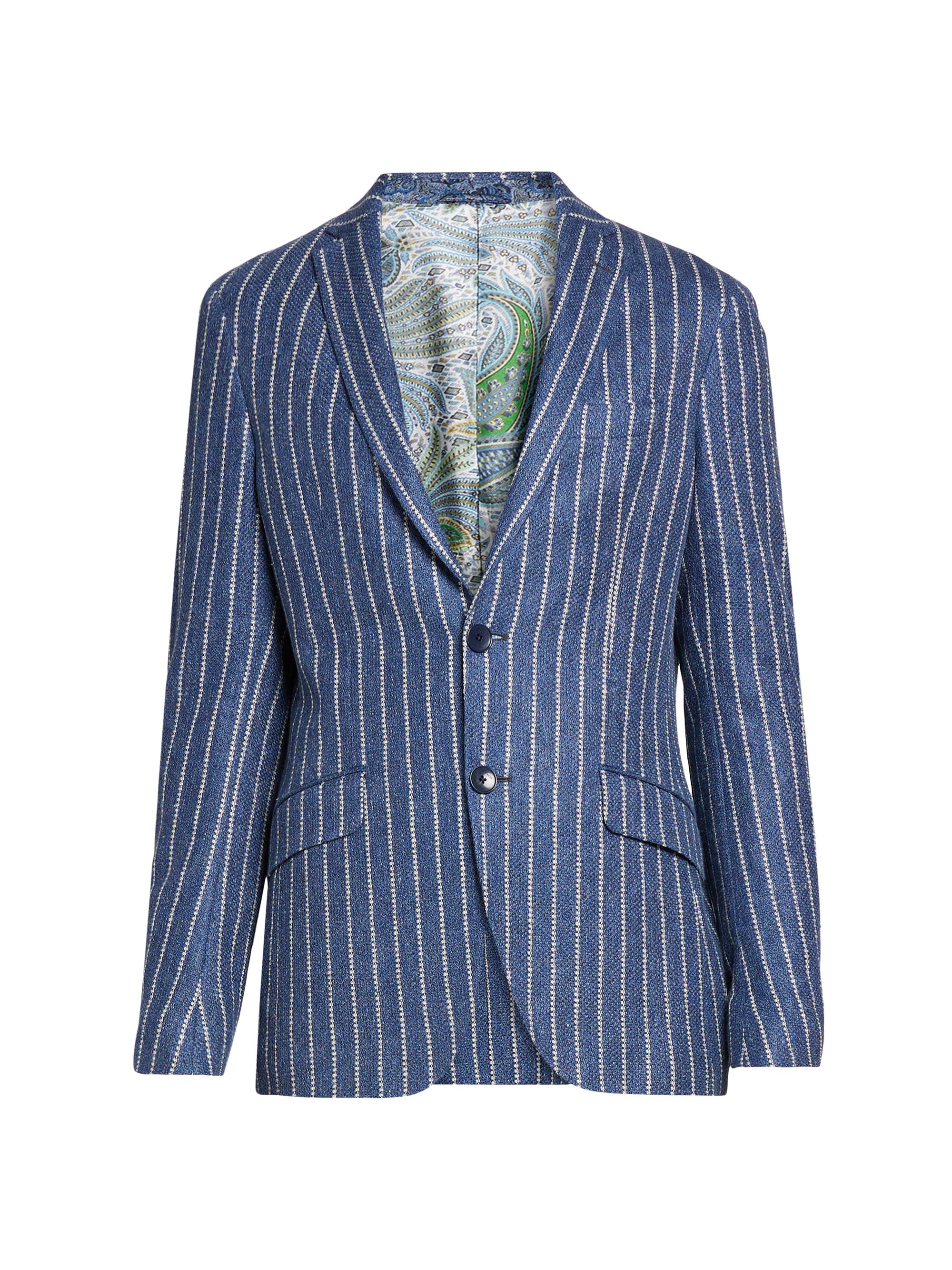 Etro Men's Pinstriped Linen Two-Button Blazer - Blue