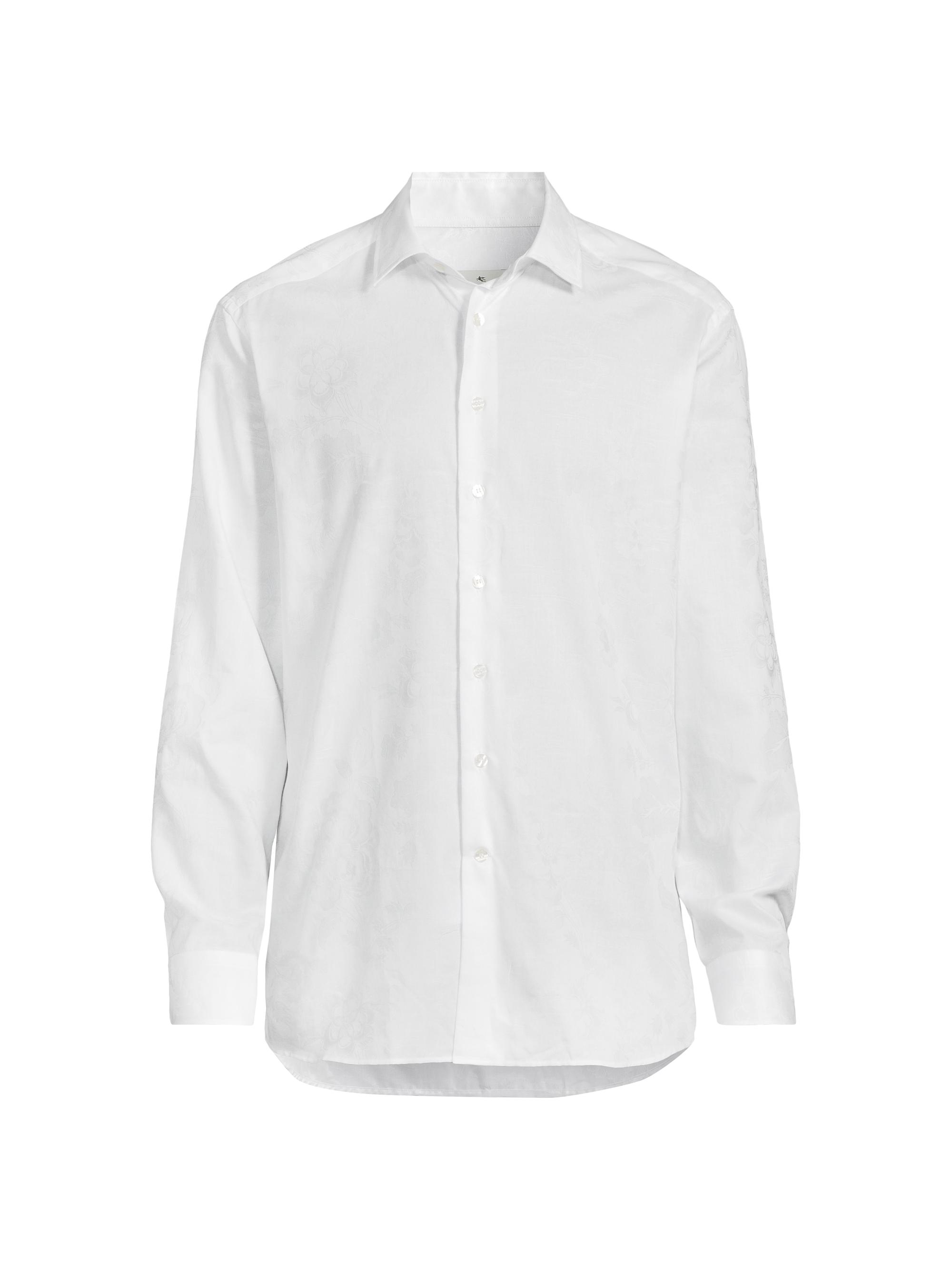 Etro Men's Solid Textured Jacquard Cotton Shirt - White