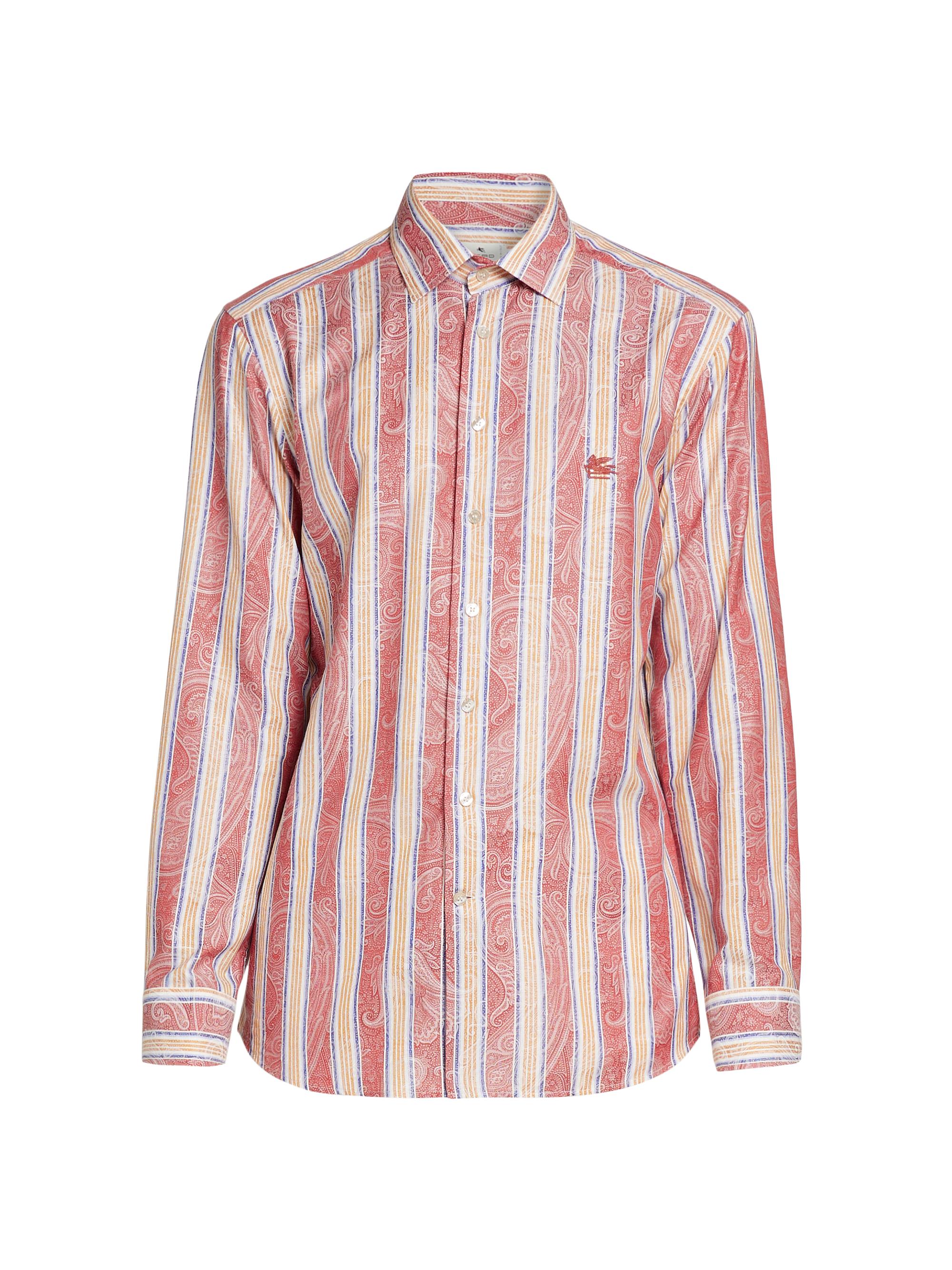 Etro Men's Striped Paisley Cotton Button-Front Shirt - Red