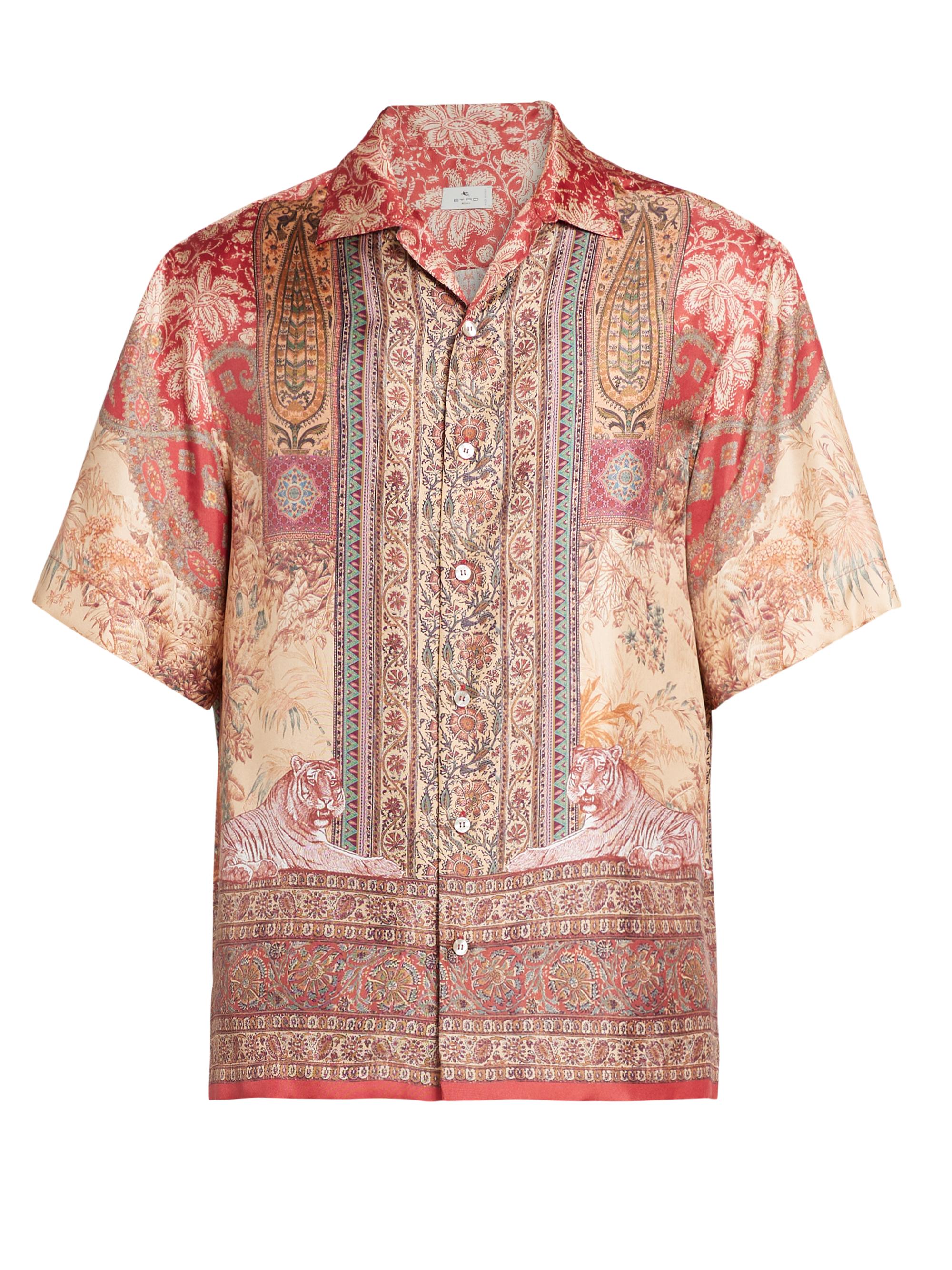 Etro Men's Printed Silk Button-Front Shirt - Red