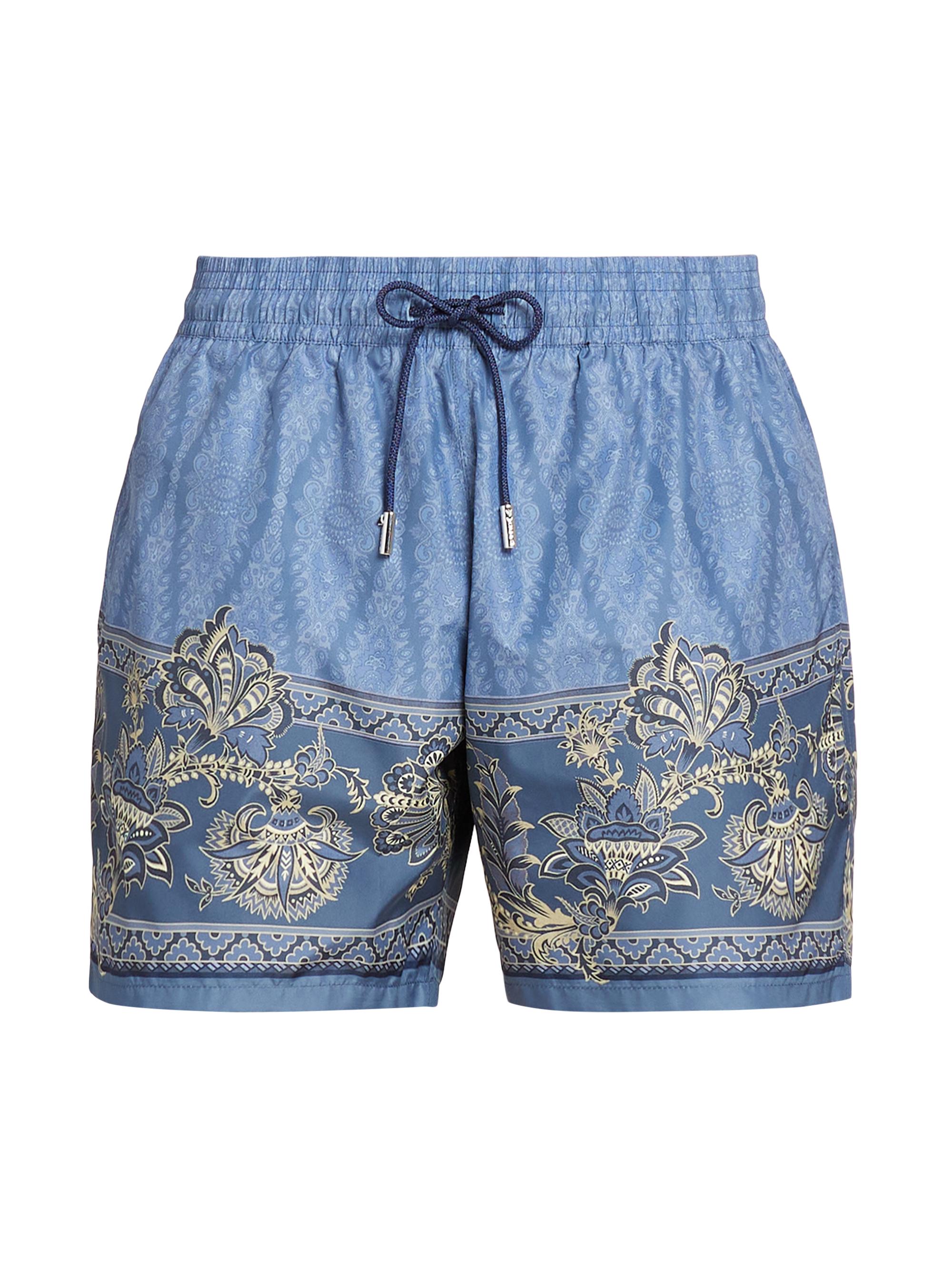 Etro Men's Floral Motif Swim Trunks - Blue