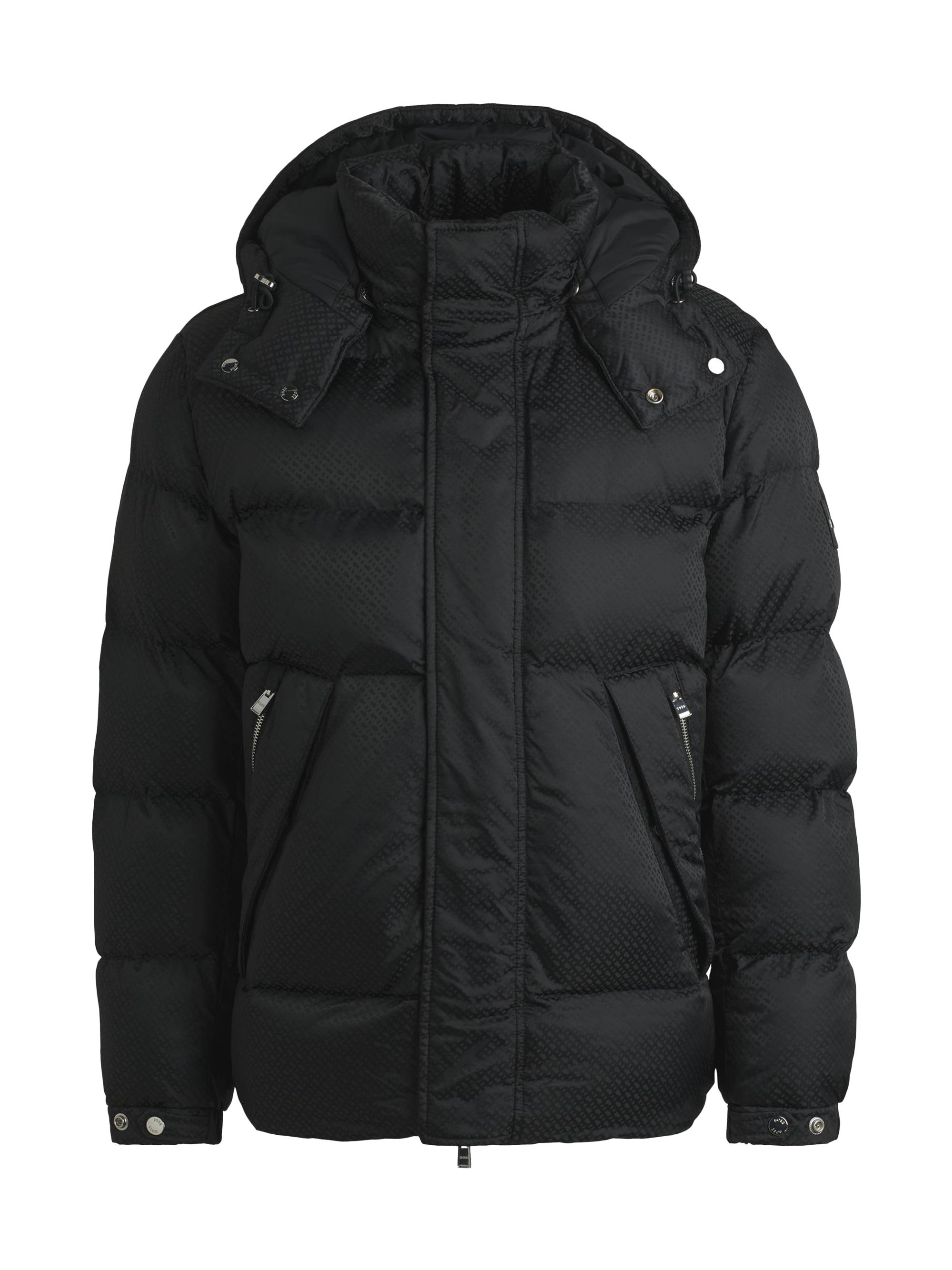 BOSS Men's Water-Repellent Puffer Jacket with Micro Monograms - Black