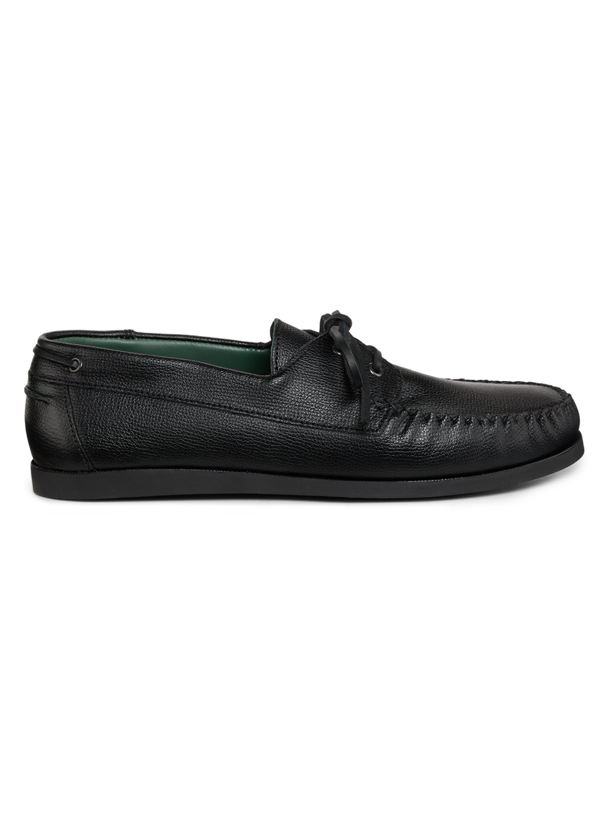 Vinny's Men's Leather Boat Shoes - Black