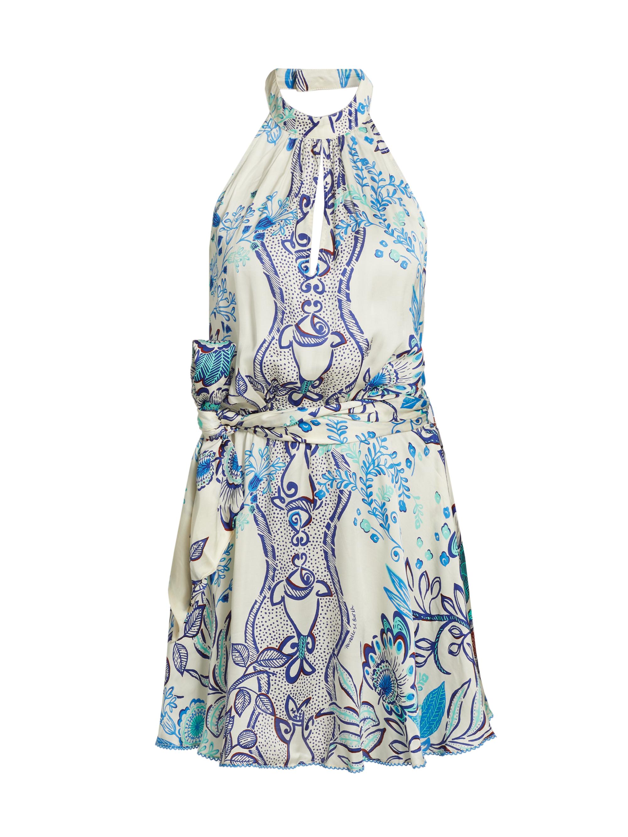 Poupette St Barth Women's Cassandra Backless Halter Minidress - Blue Geo Fish