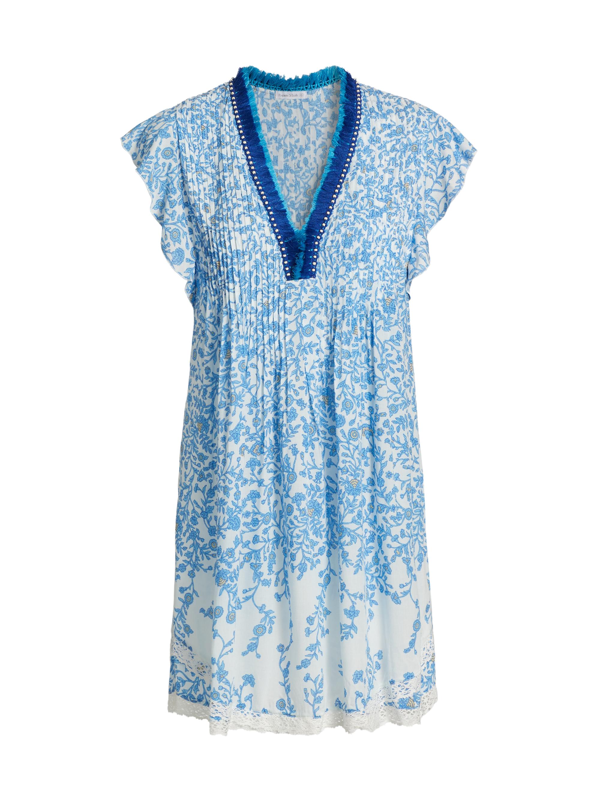 Poupette St Barth Women's Sasha Pleated Floral Minidress - Blue Lazuli