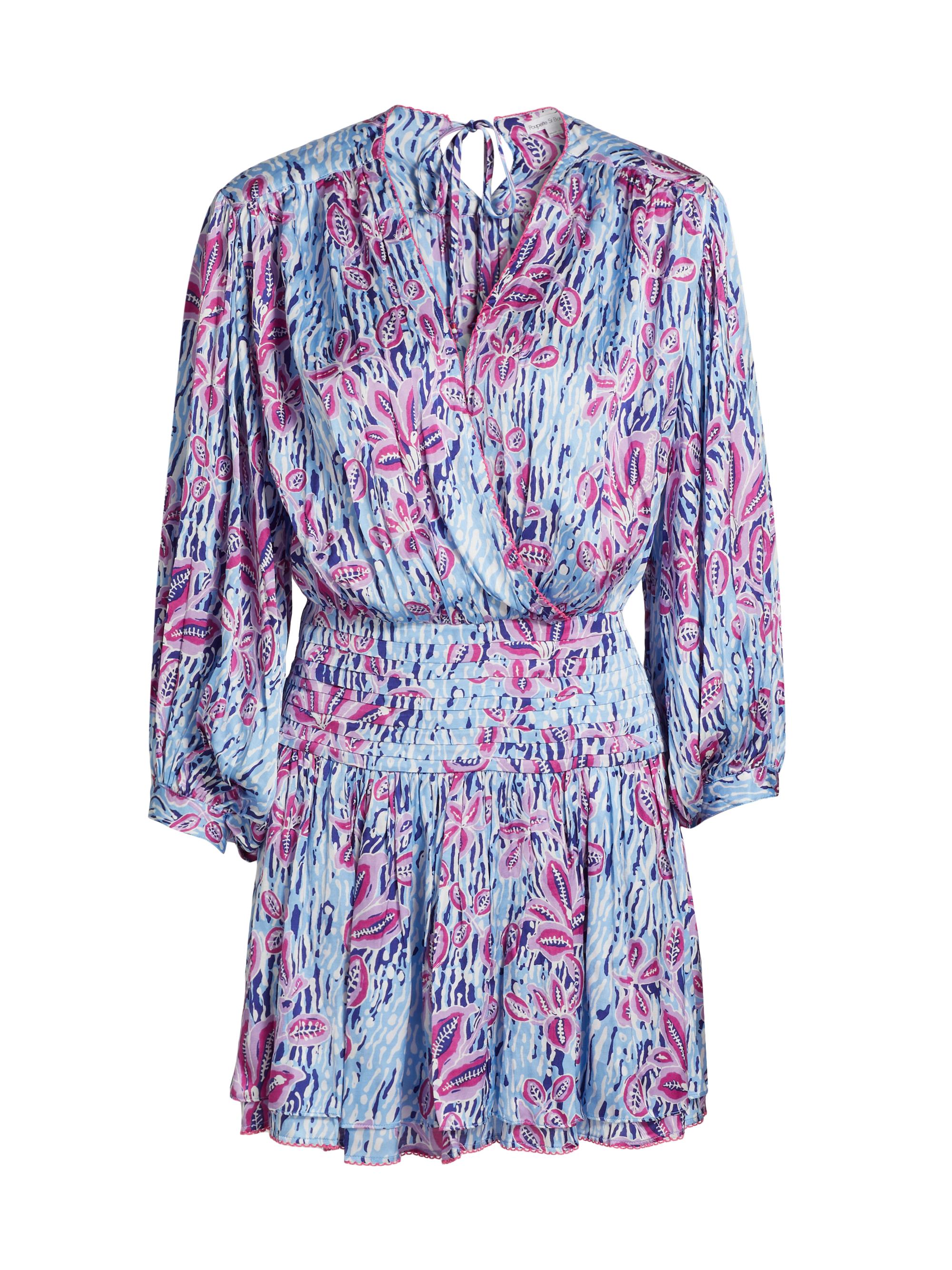 Poupette St Barth Women's Colleen Printed Smocked Waist Minidress - Blue Exotic Forest