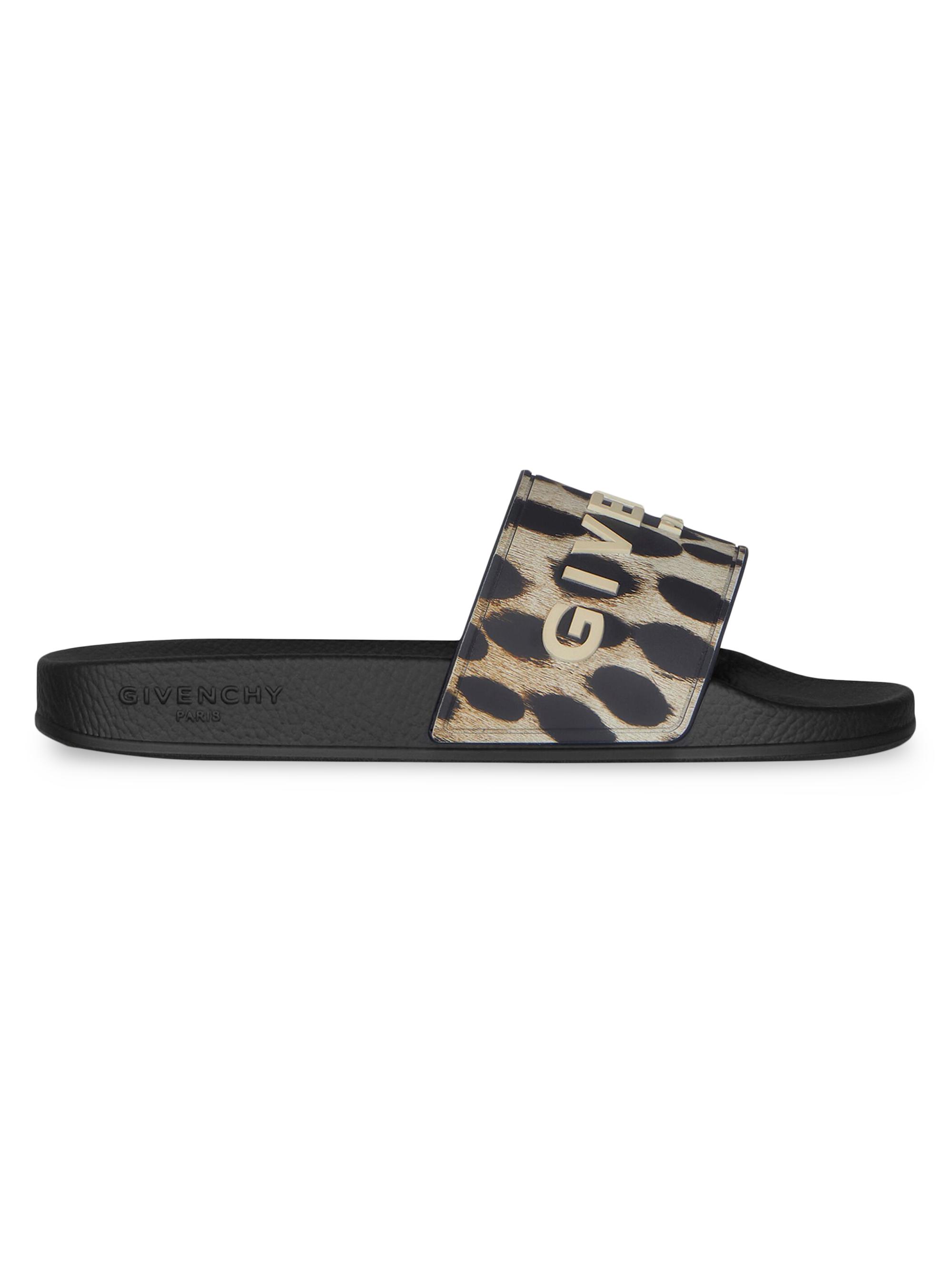 Givenchy Women's Slide Flat Sandals in Rubber with Leopard Print - Black Beige