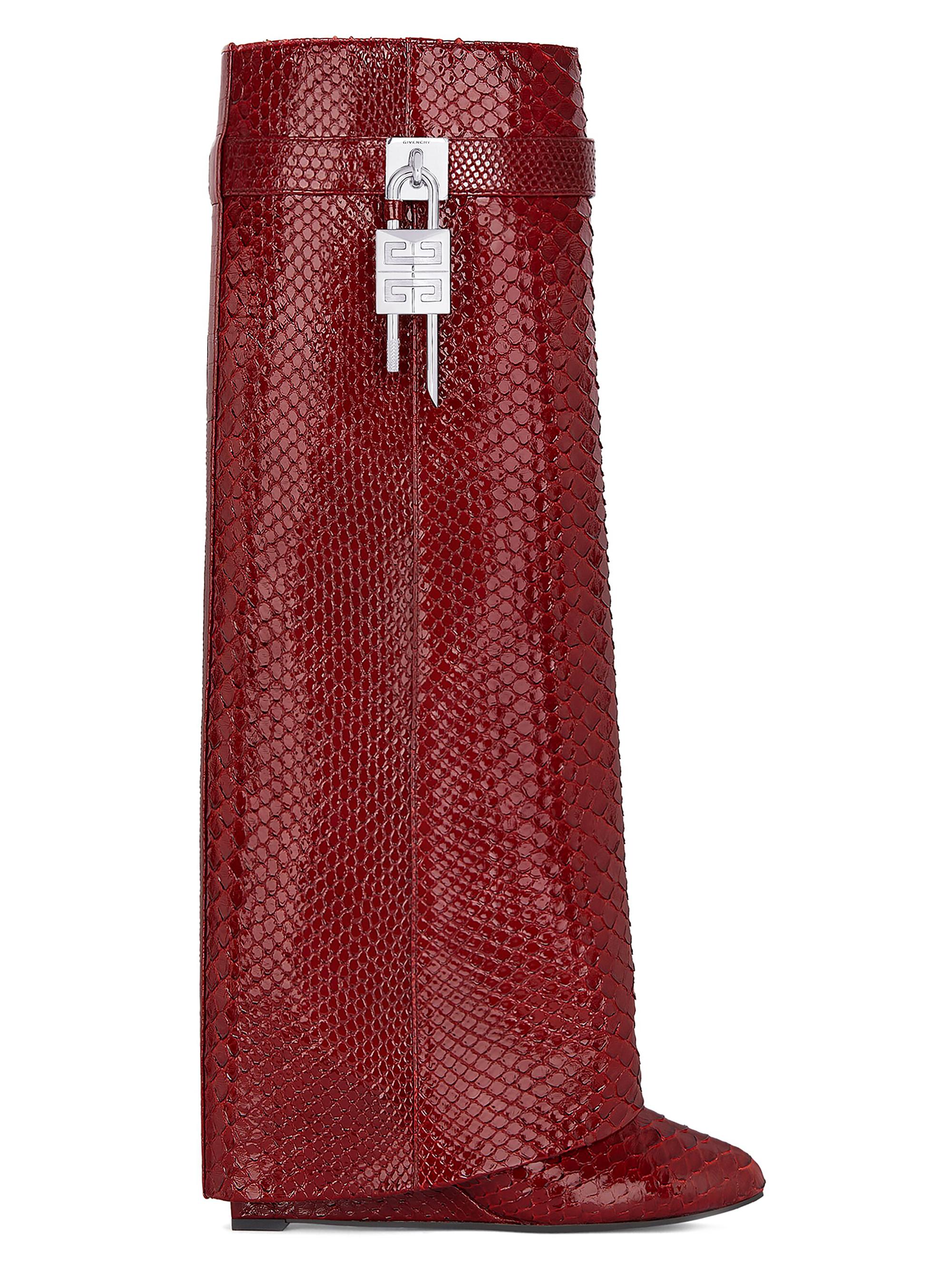 Givenchy Women's Shark Lock Boots in Python - Dark Red