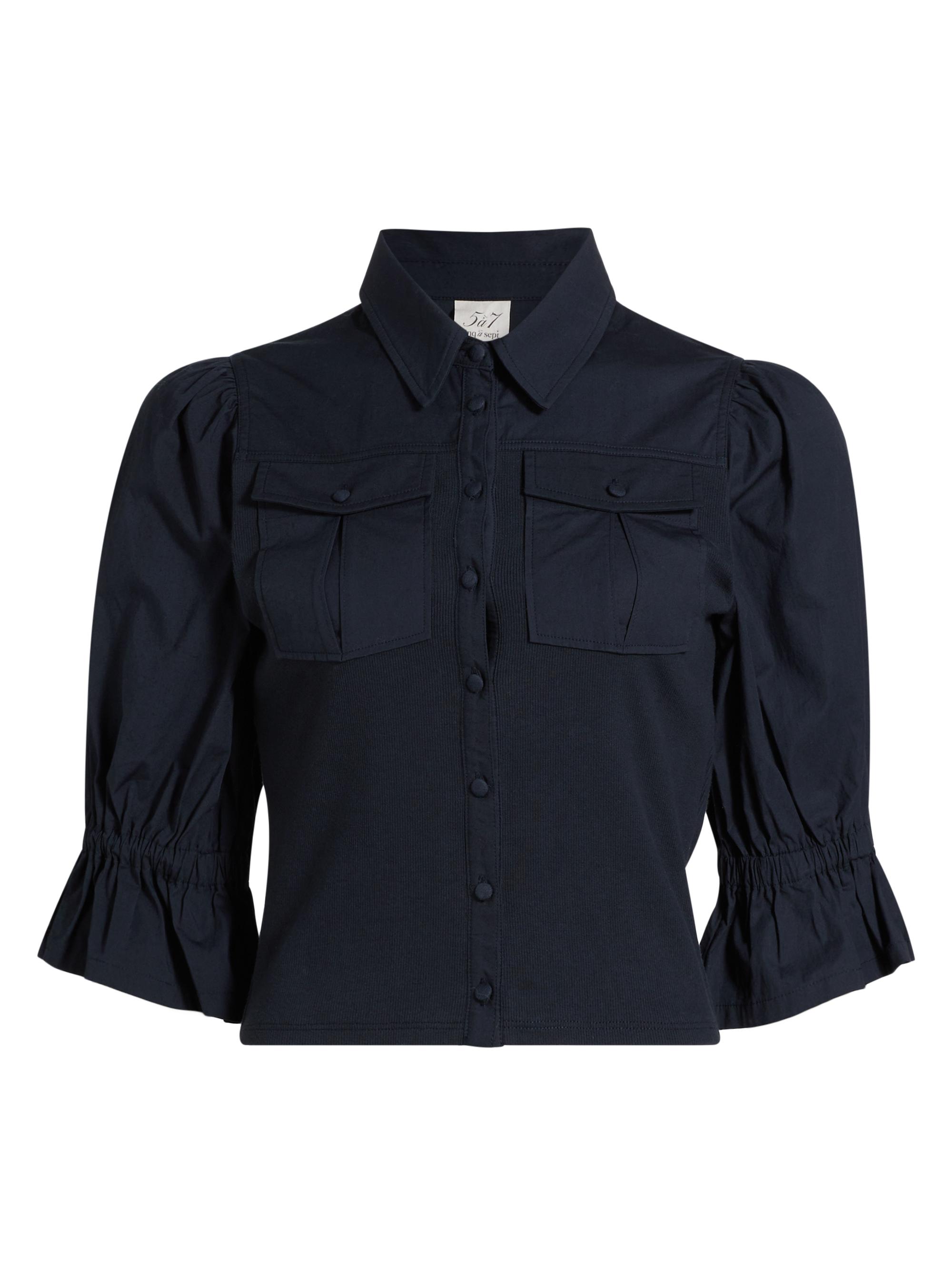 新品◯NEAU◯volume sleeve blouse (dark navy) Cinq à Sept Fiona Silk Puff-Sleeve Blouse | Saks Fifth Avenue