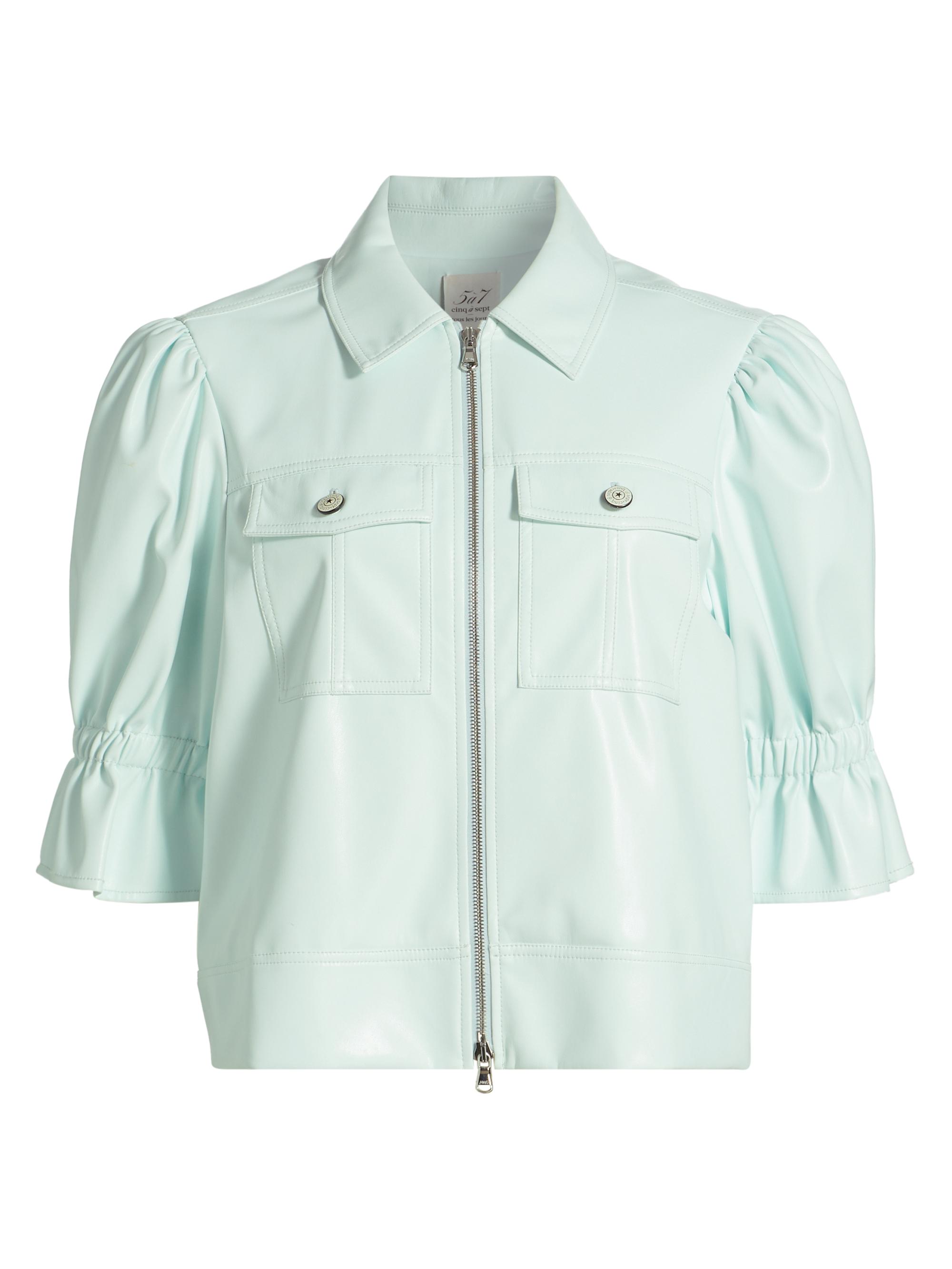 Cinq à Sept Women's Holly Vegan Leather Puff Sleeve Jacket - Salt Water