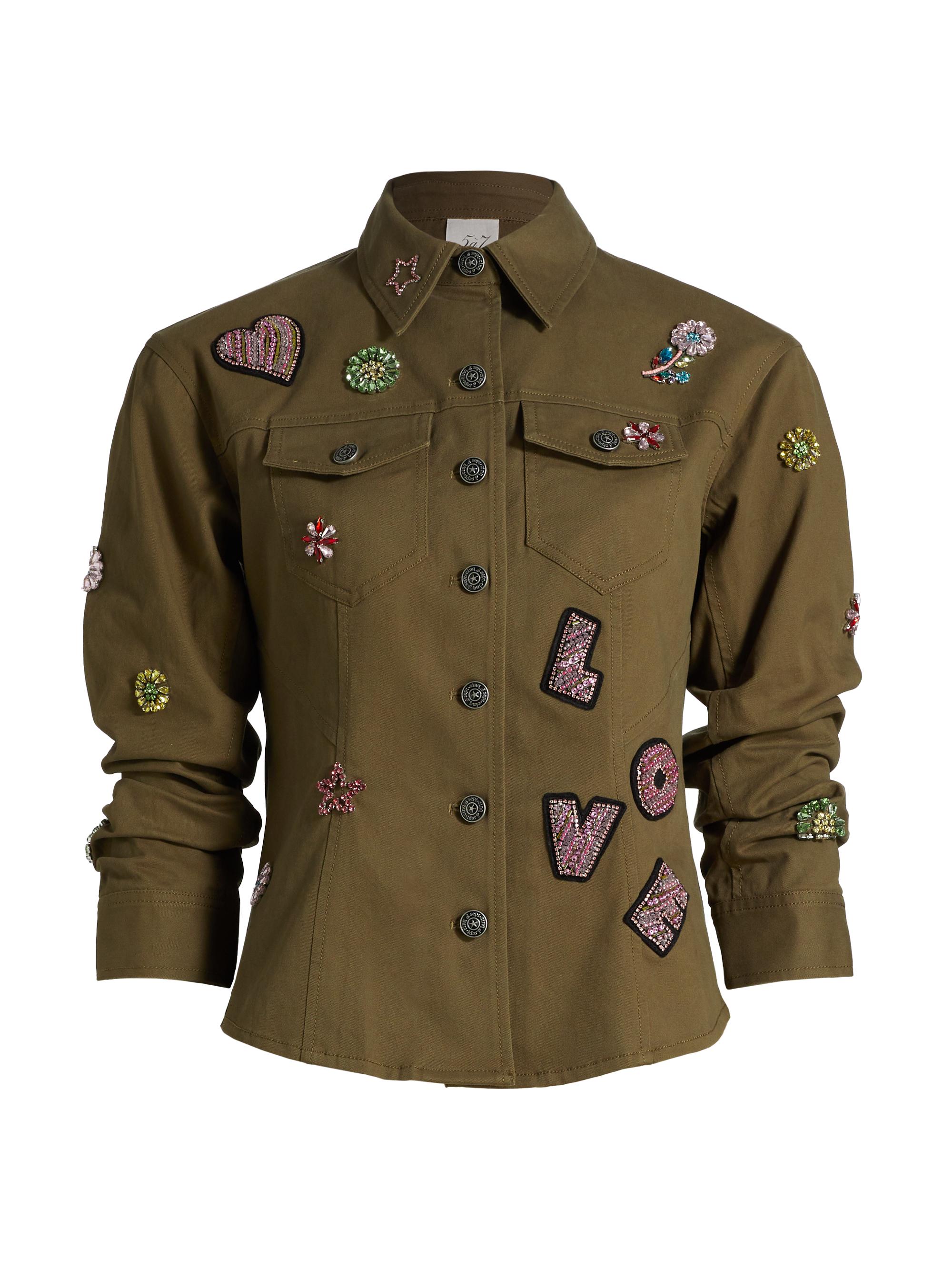Cinq à Sept Women's Ditsy Love Scrunched-Sleeve Canyon Jacket - Dark Olive Multi