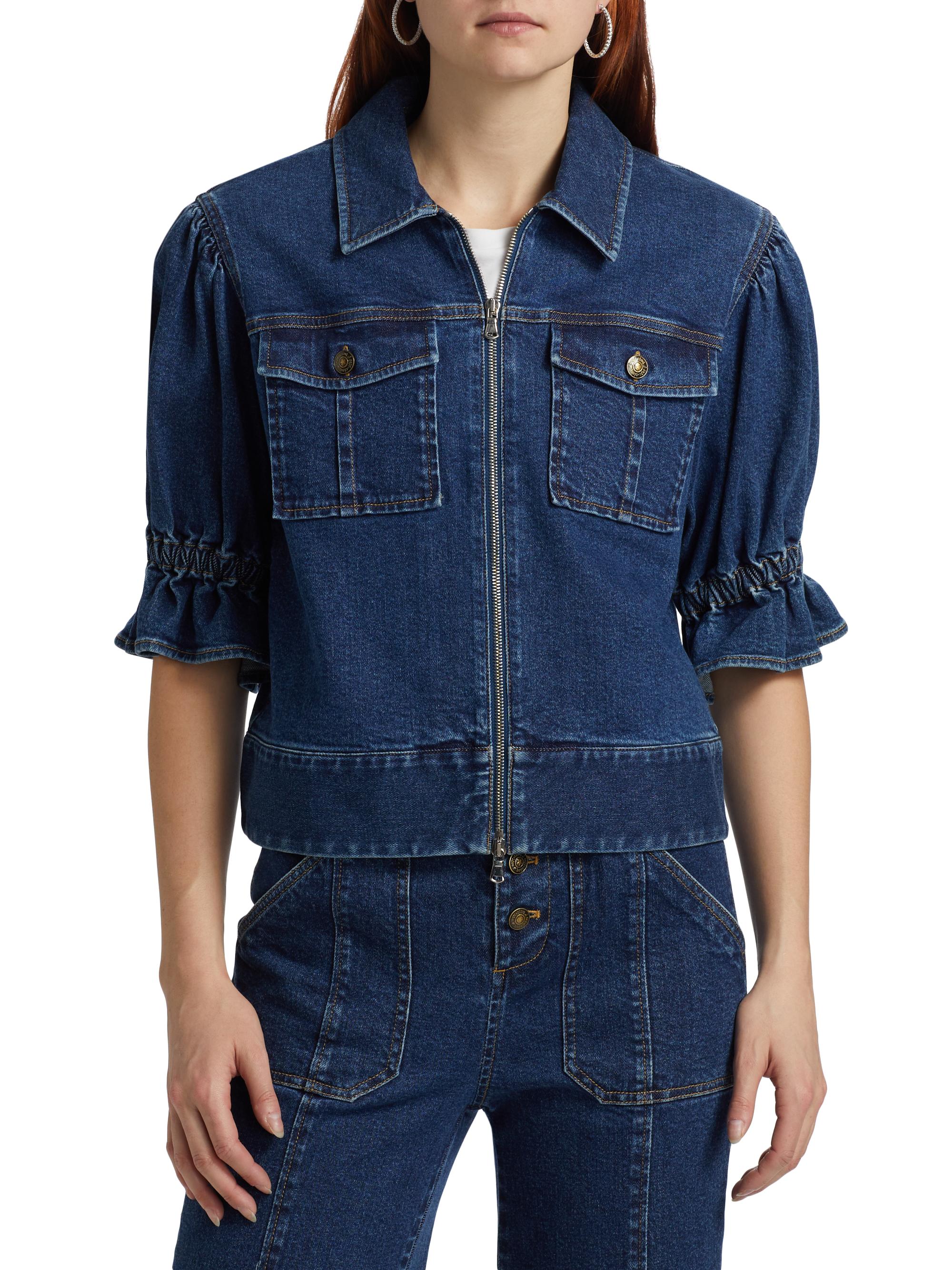 Cinq à Sept Holly Puff-Sleeve Denim Jacket | Saks Fifth Avenue