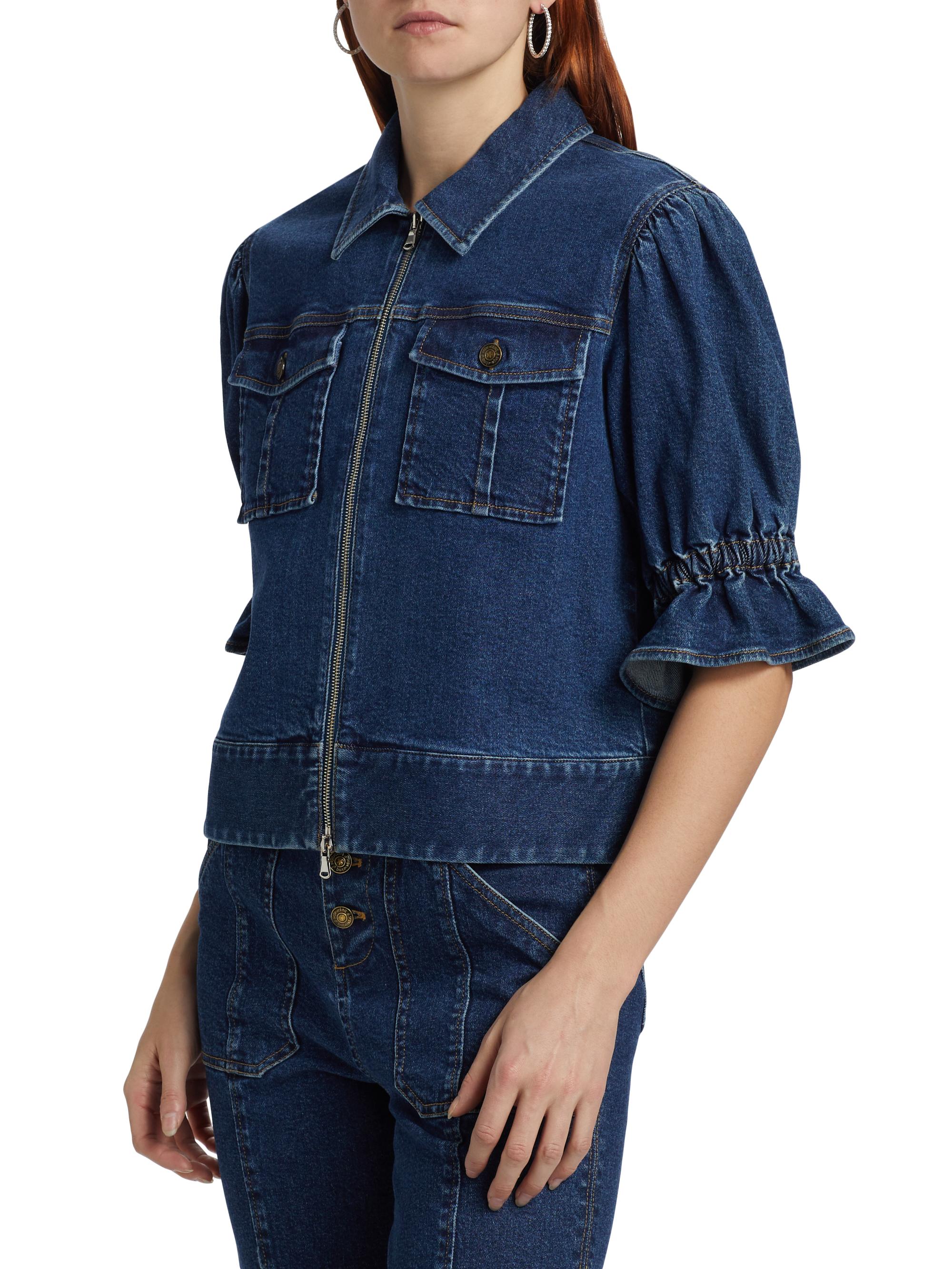 HOLIDAY ★ PUFF SLEEVE DENIM JACKET Cinq à Sept Holly Puff-Sleeve Denim Jacket | Saks Fifth Avenue
