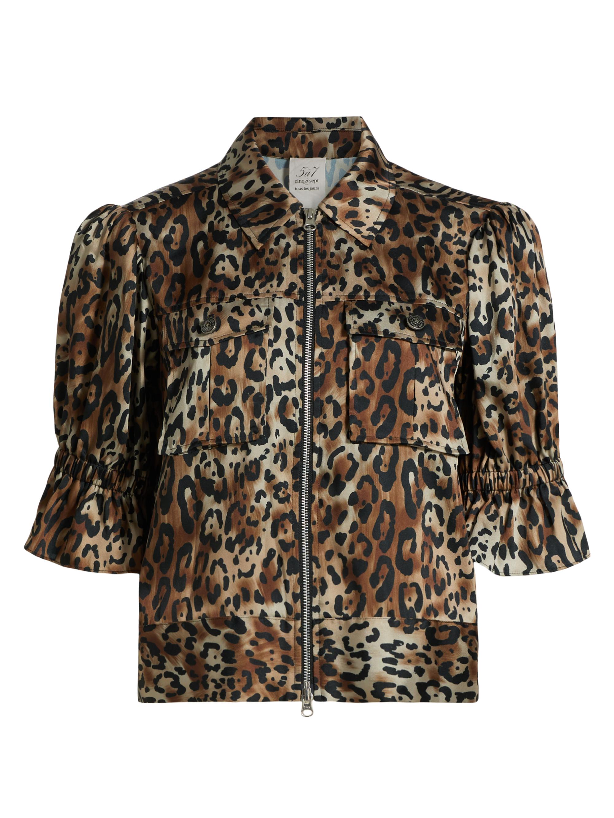 CINQ A SEPT Women's Holly Leopard Print Twill Jacket - Black Sahara
