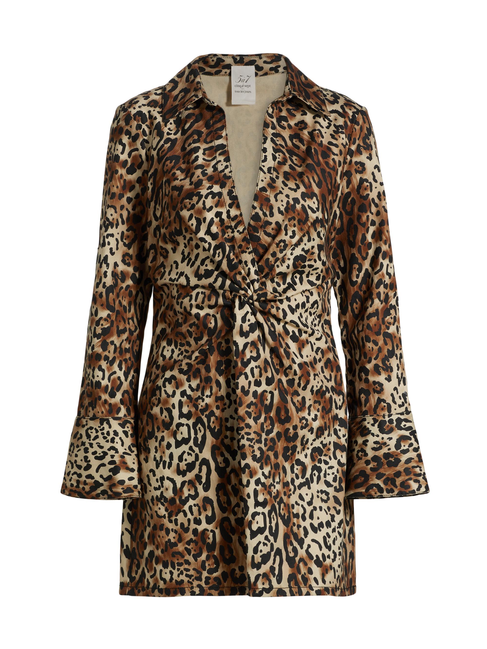 Cinq à Sept Women's Mckenna Twist-Front Leopard Print Denim Minidress - Black Sahara