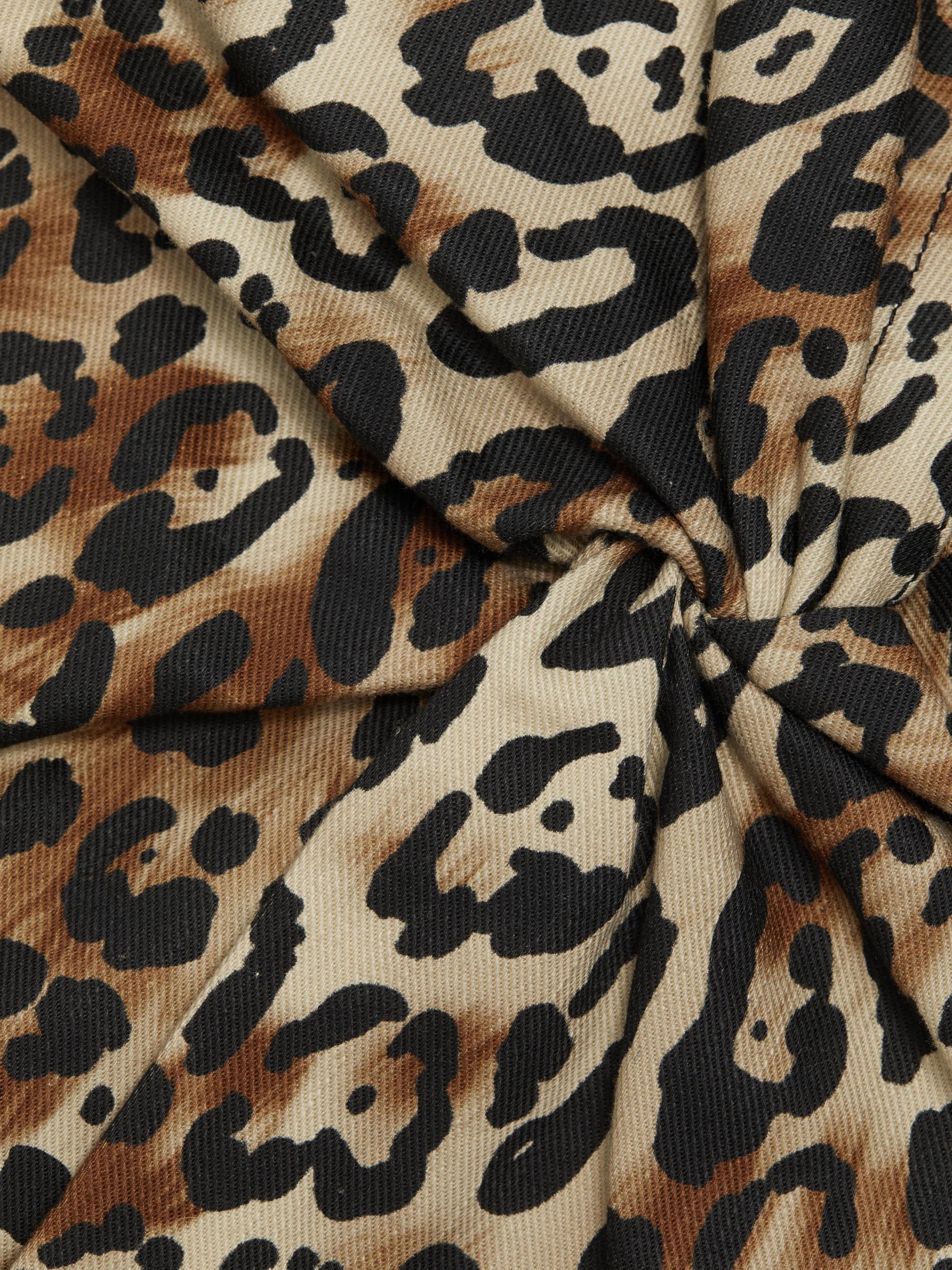 Mckenna Twist-Front Leopard Print Denim Minidress