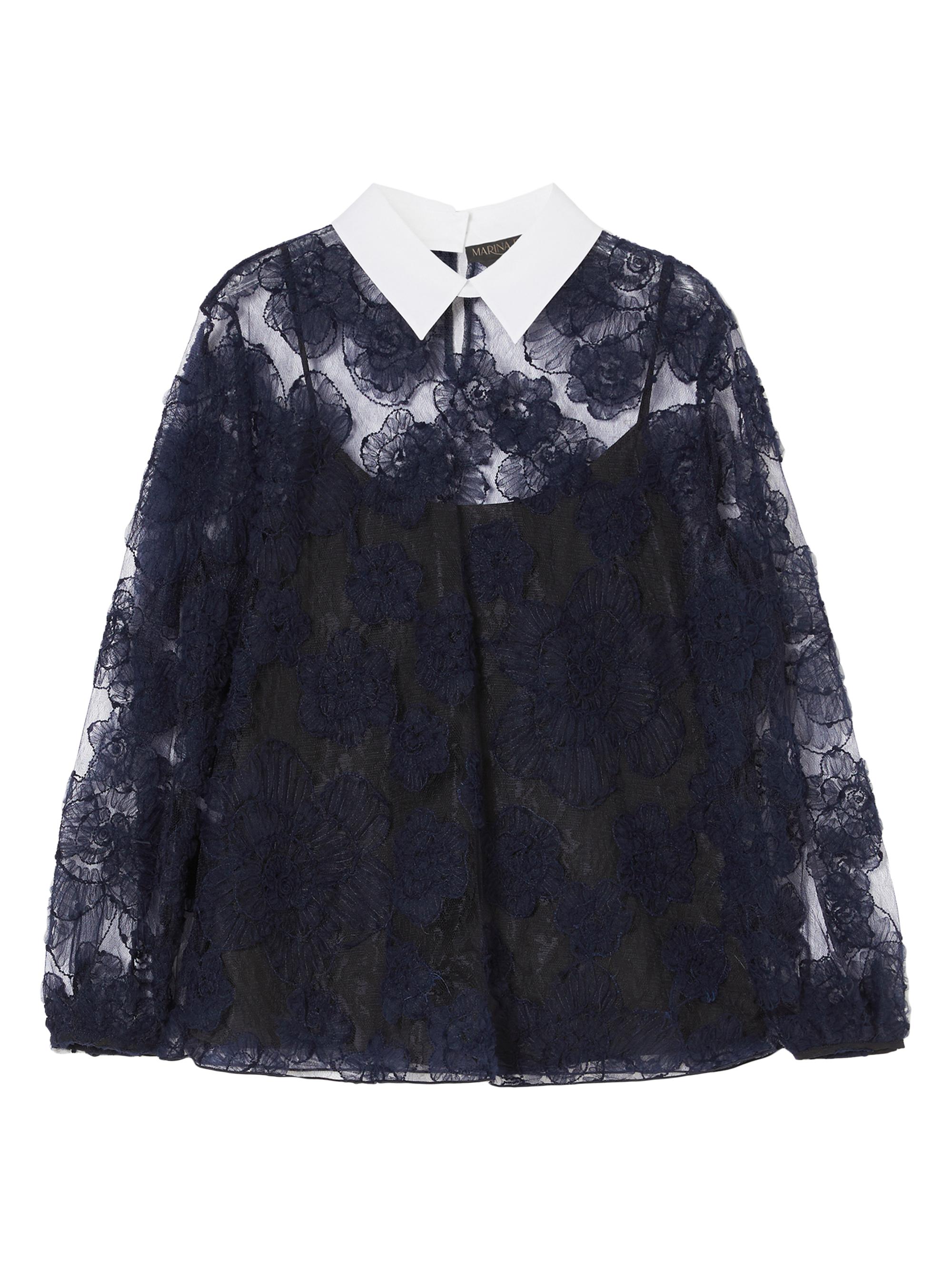 Marina Rinaldi Women's Godezia Embroidered Lace Top - Midnight Blue