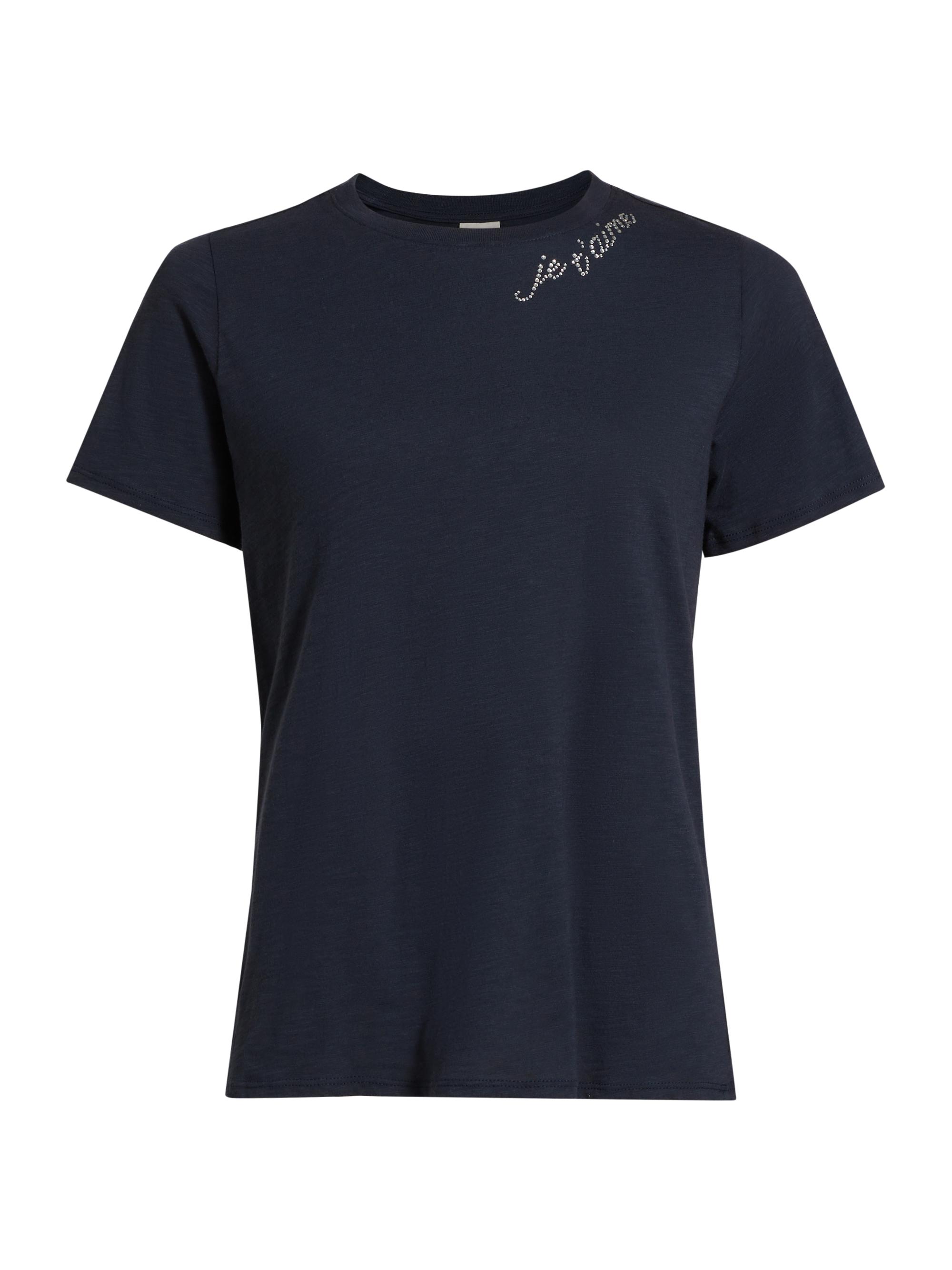 CINQ A SEPT Women's Je T'Aime Rhinestone Cotton T-Shirt - Navy Clear