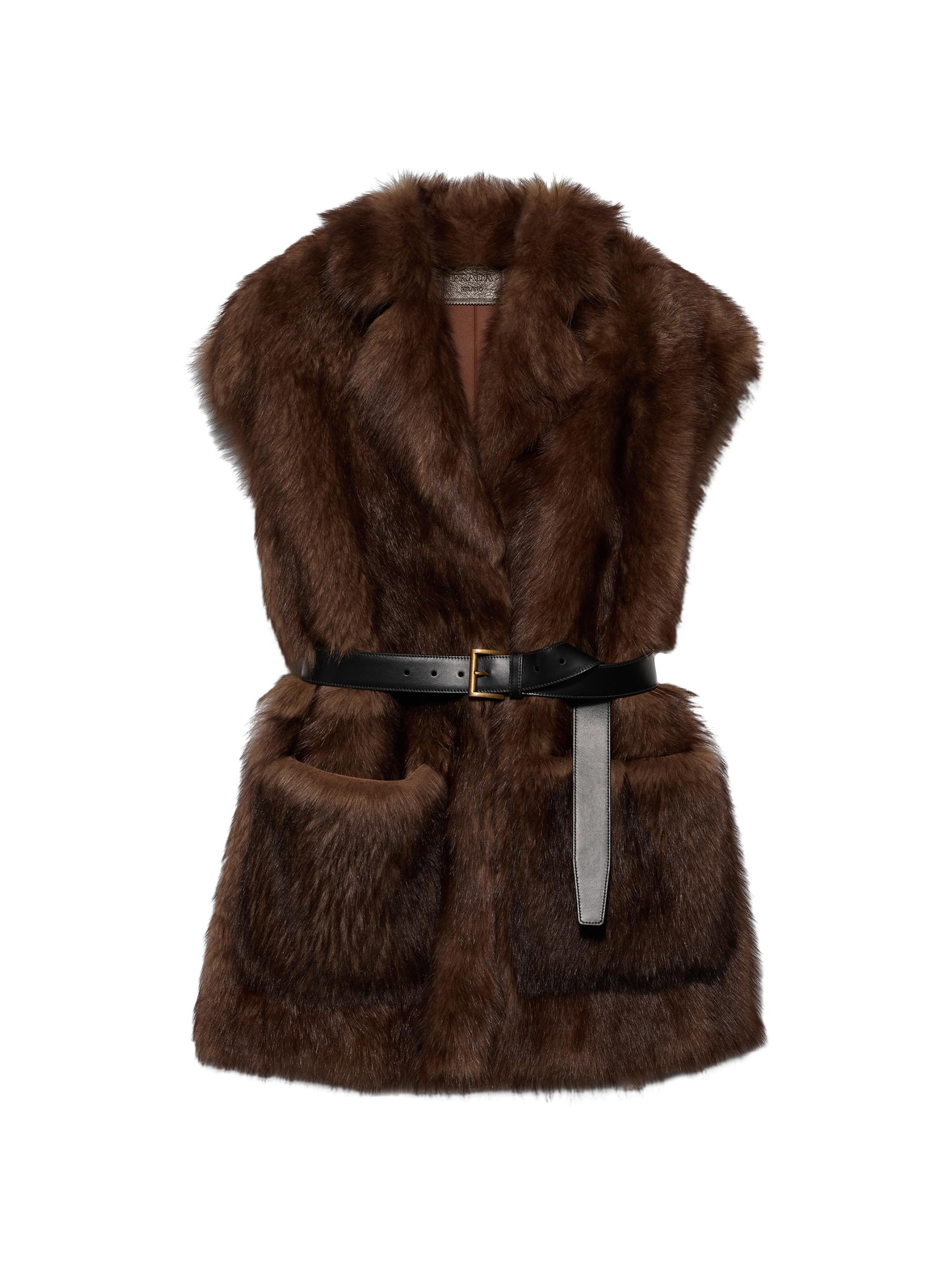 Prada Women's Belted Shearling Vest - Brown