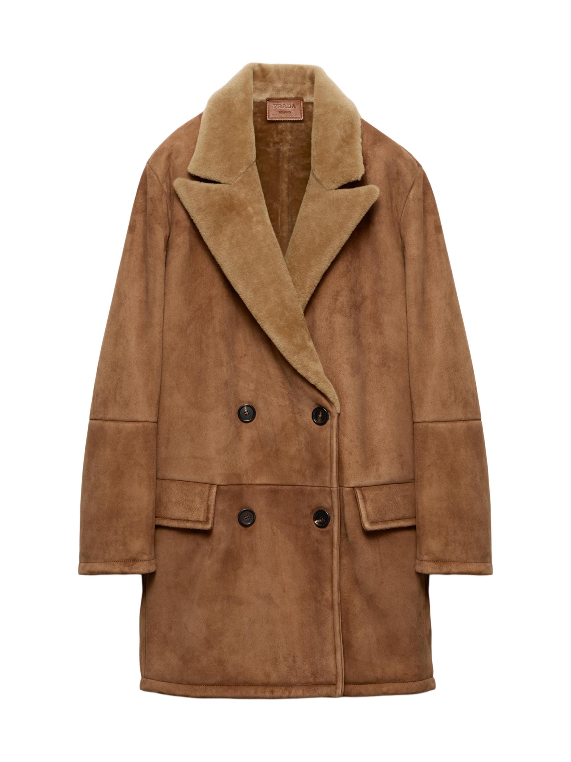 Prada Women's Double-Breasted Shearling Coat - Brown