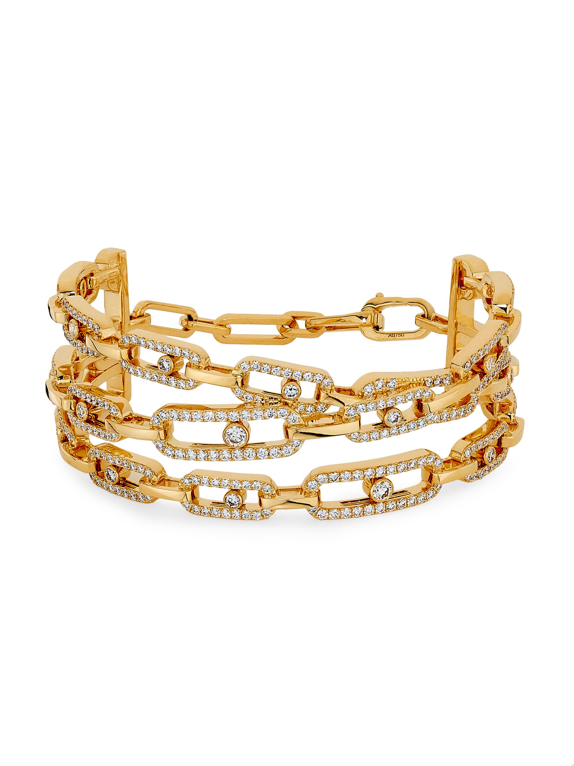 Messika Women's Move Link 18K-Yellow-Gold & 3.26 TCW Diamond Three-Row Cuff Bracelet - Yellow Gold