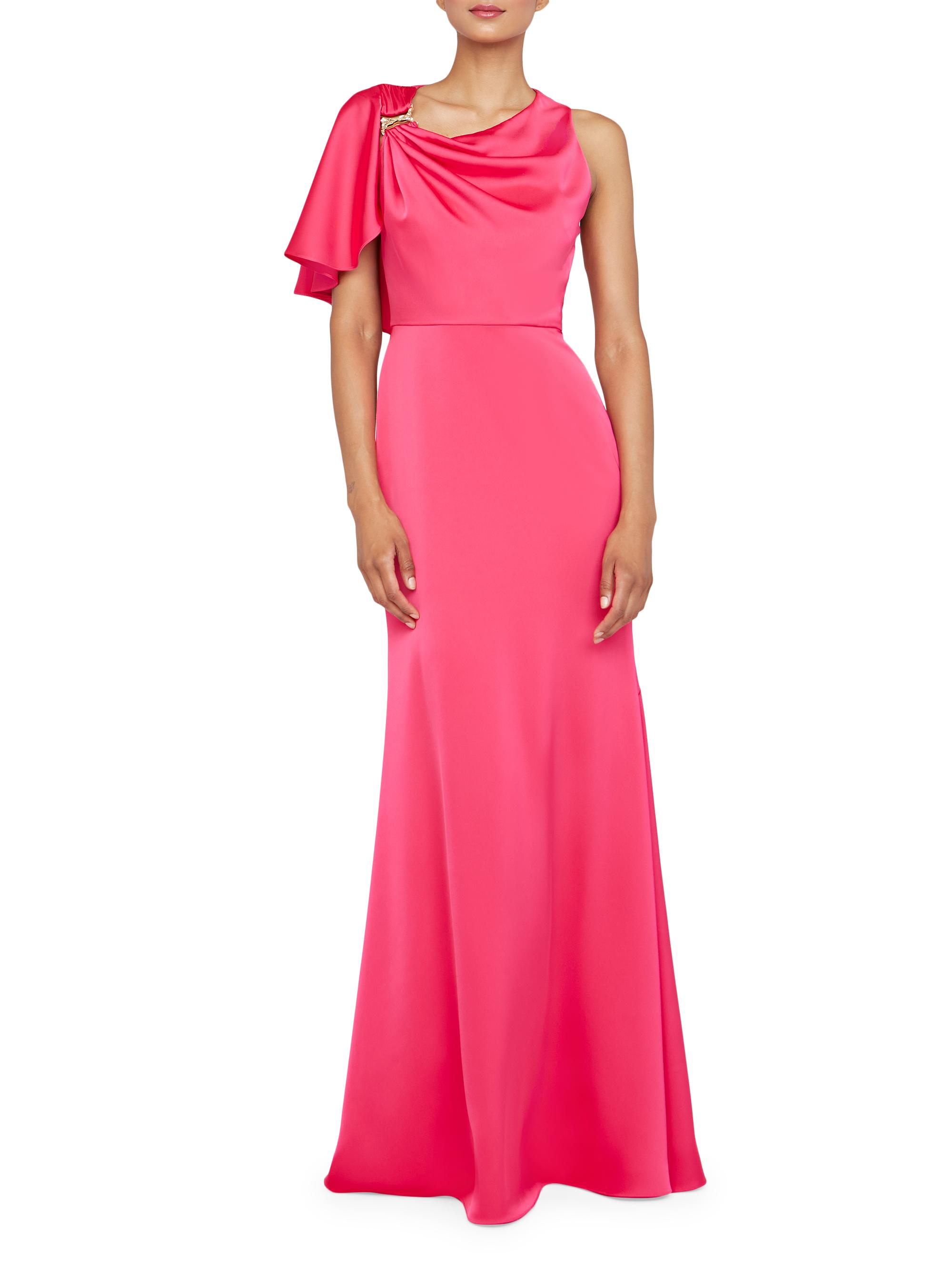 Theia Darcie Satin Flutter-Sleeve Gown | Saks Fifth Avenue