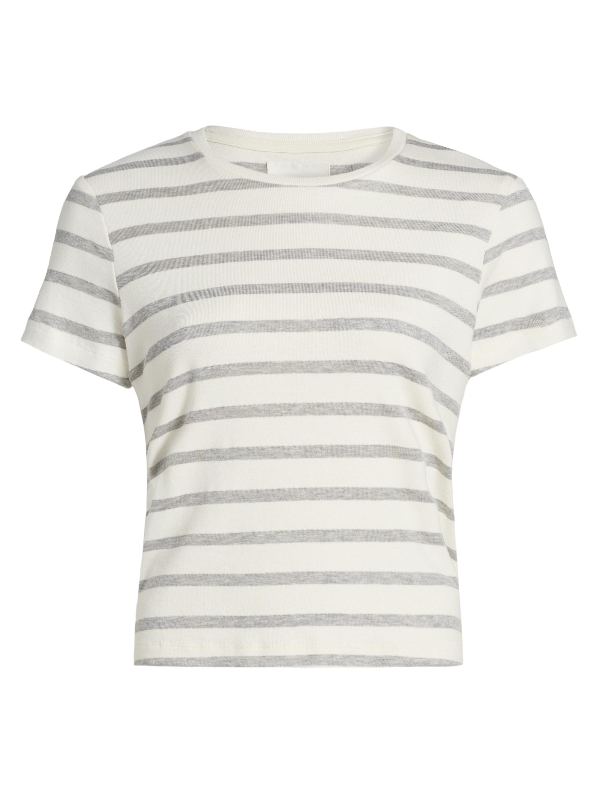 Citizens of Humanity Women's Kyle Striped Cotton-Blend Cropped T-Shirt - Campanula Stripe Cream Grey