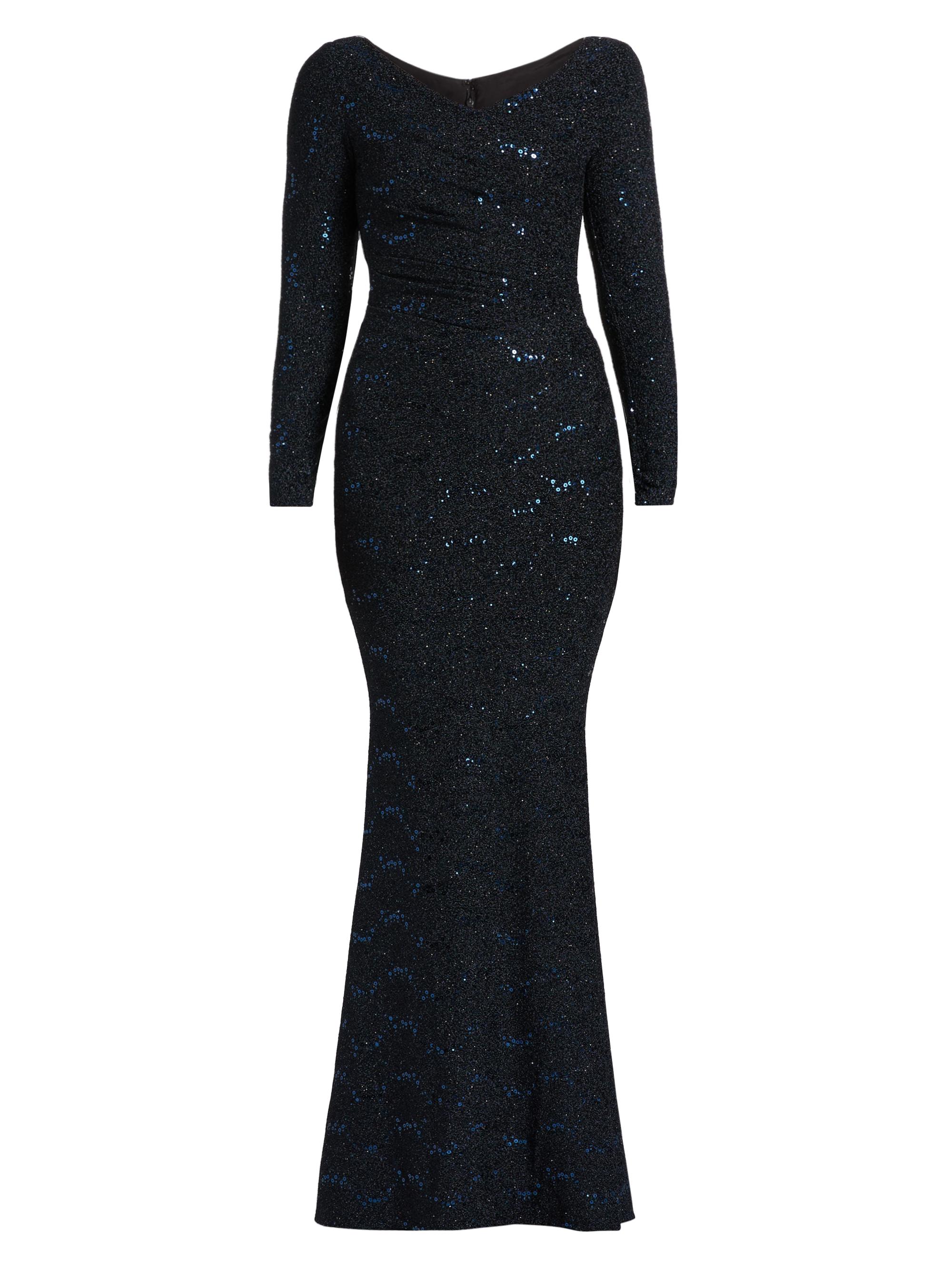 Talbot Runhof Women's Mesh Paillettes Mermaid Gown - Royal Navy