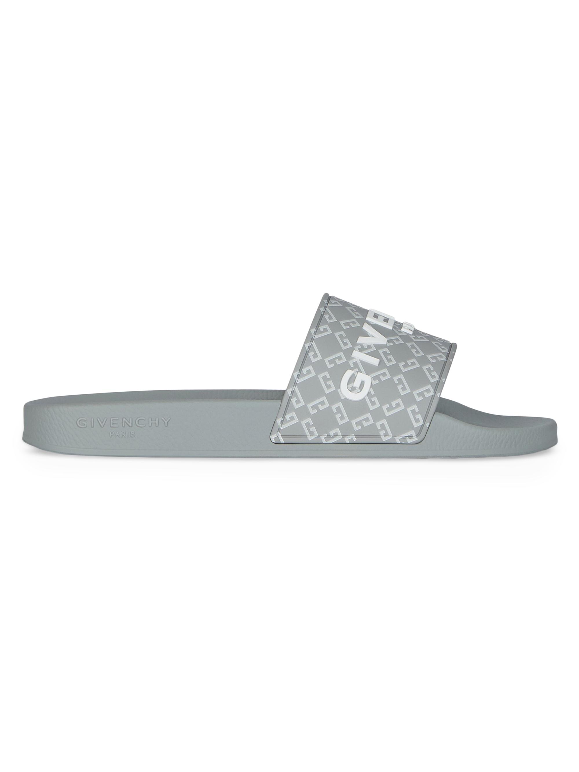 Givenchy Men's Slide Flat Sandals in Monogram 72 Rubber - Medium Grey