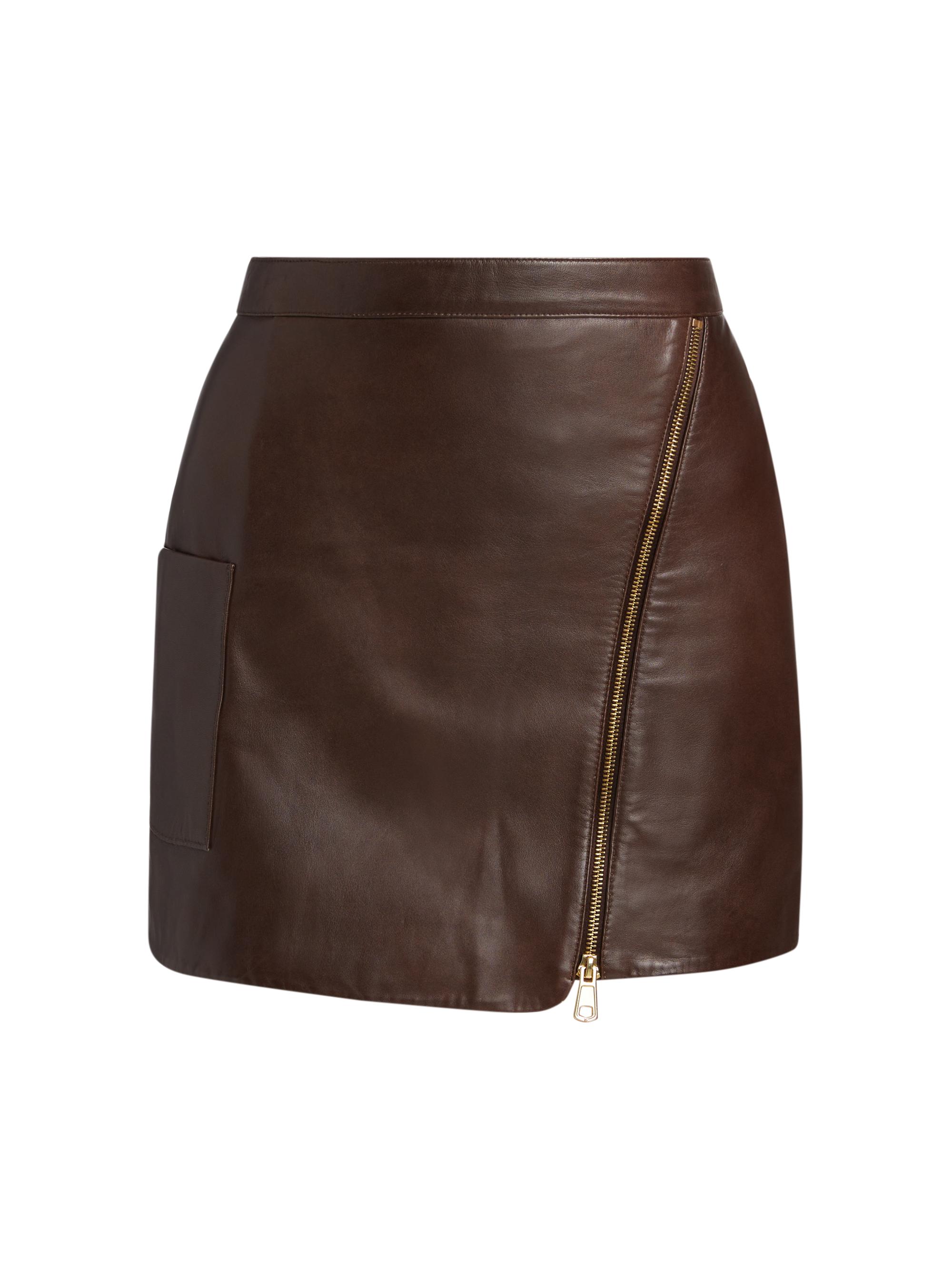 ba & sh Women's Mala Leather Zip Miniskirt - Marron