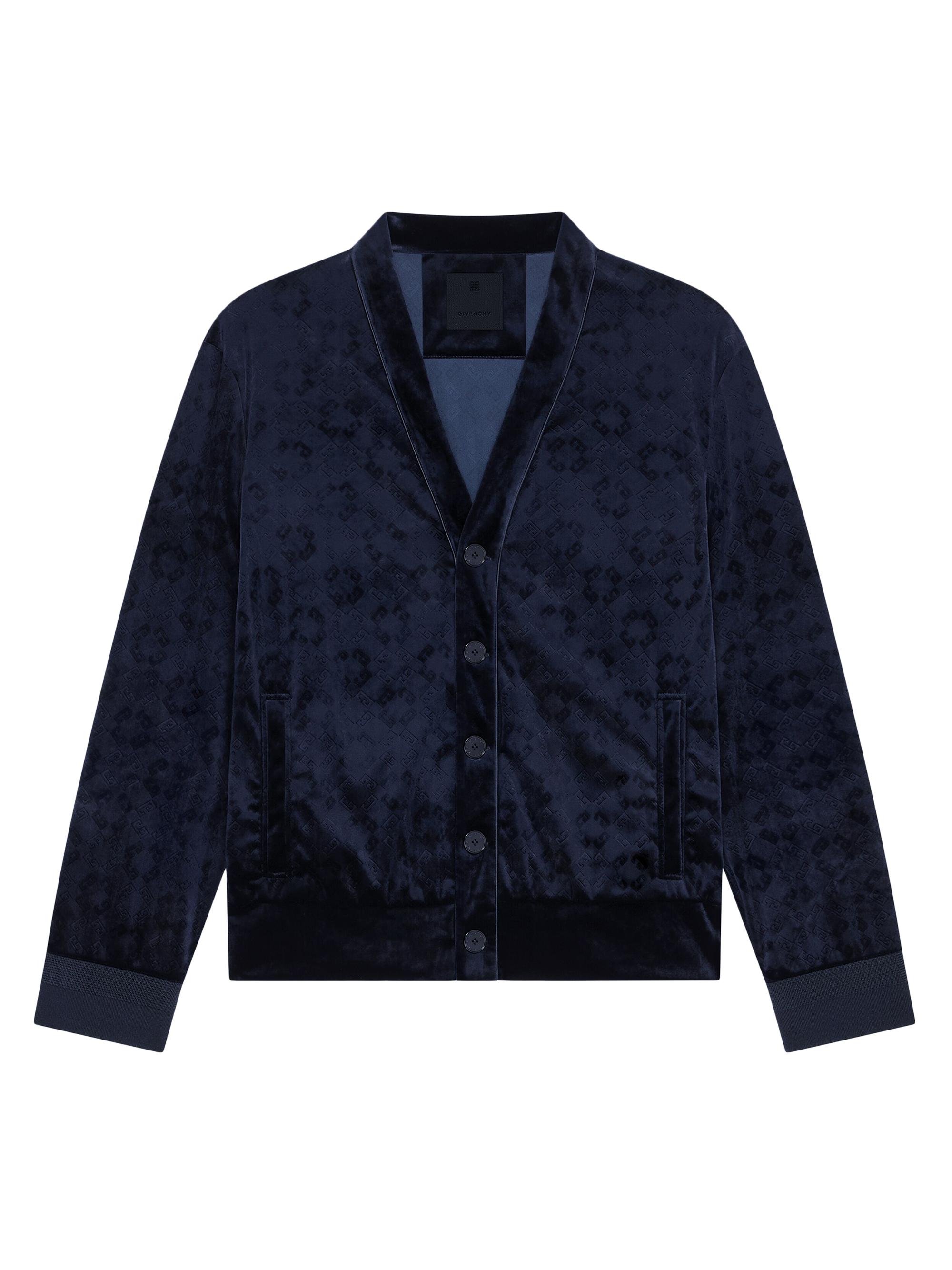 Givenchy Men's Cardigan in Monogram 72 Velvet - Dark Blue
