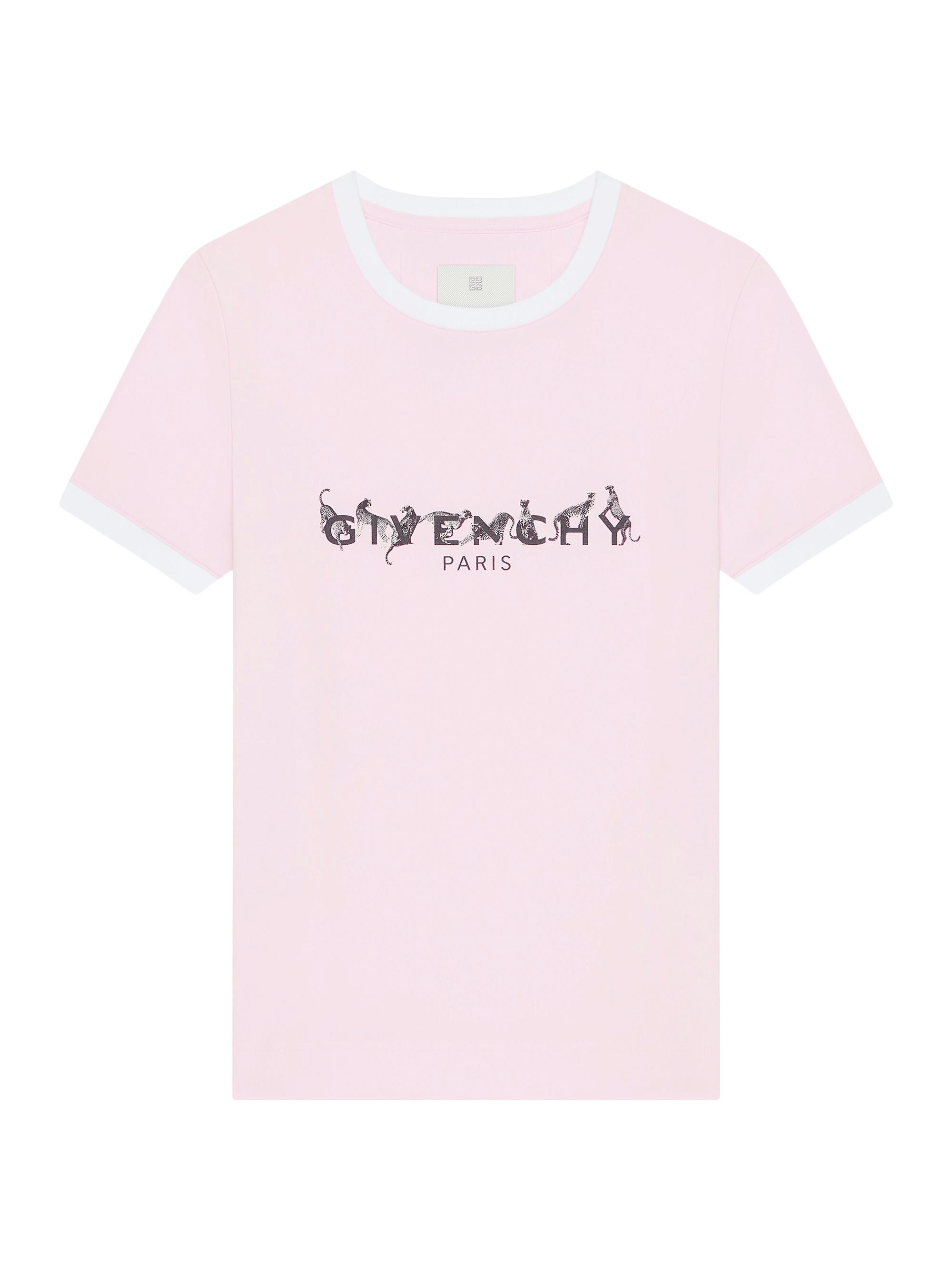 Givenchy Women's Paris Slim Fit T-Shirt with Leopard Print - Pale Pink White
