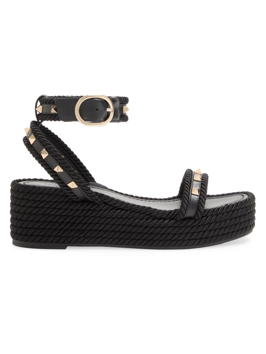 サンダル・ミュール VALENTINO ROCKSTUD SANDAL Calfskin Rockstud Sandal With Straps for Woman in Light