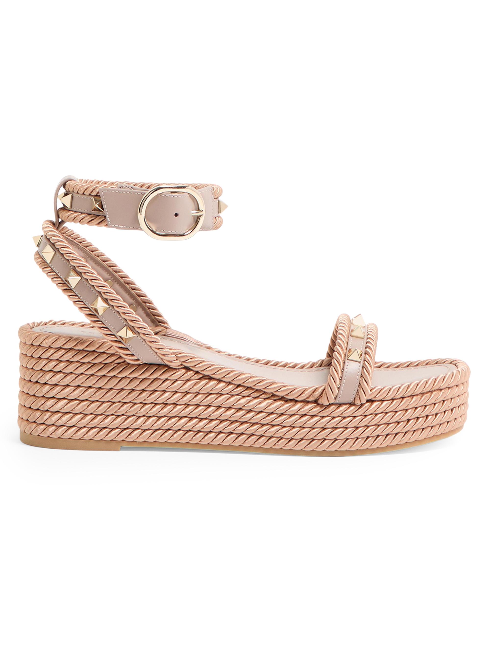 Valentino Garavani Women's Rockstud 4MM Flatform Sandals in Calfskin - Poudre