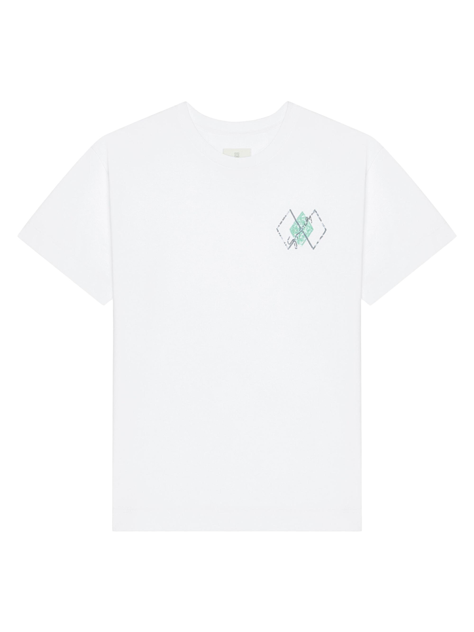 Givenchy Men's T-Shirt in Cotton with Sequins Argyle Pattern - White