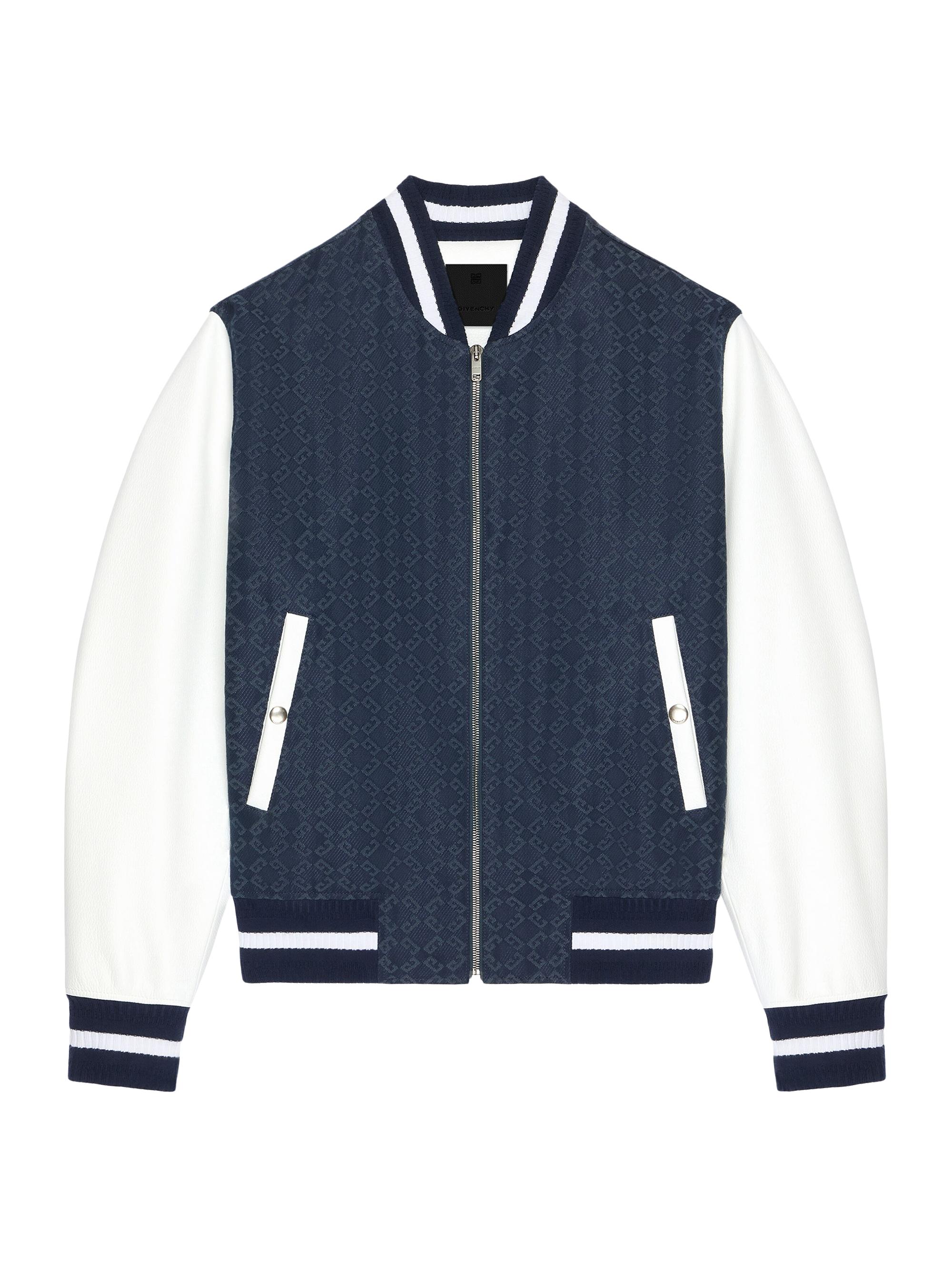 Givenchy Men's Varsity Jacket in Denim Monogram 72 and Leather - Navy White