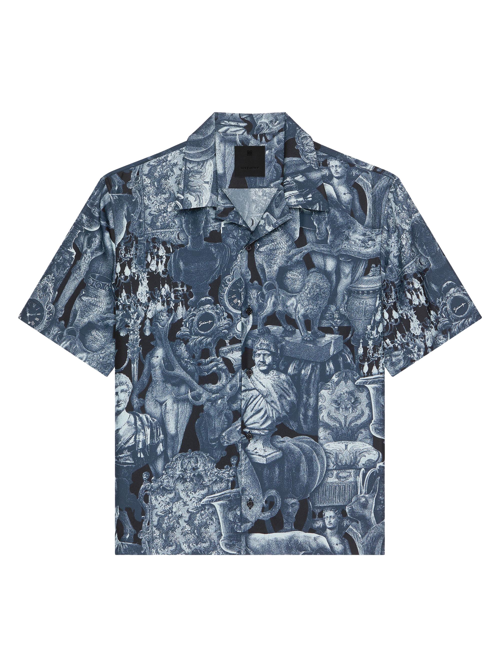 Givenchy Men's Shirt in Silk with Hubert Objects Print - Black Navy