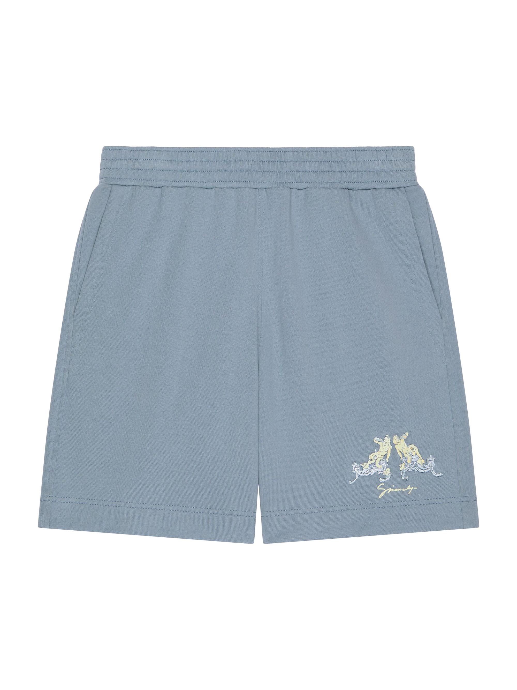 Givenchy Men's Bermuda Shorts in Fleece with Hubert Objects Embroidery - Grey Blue