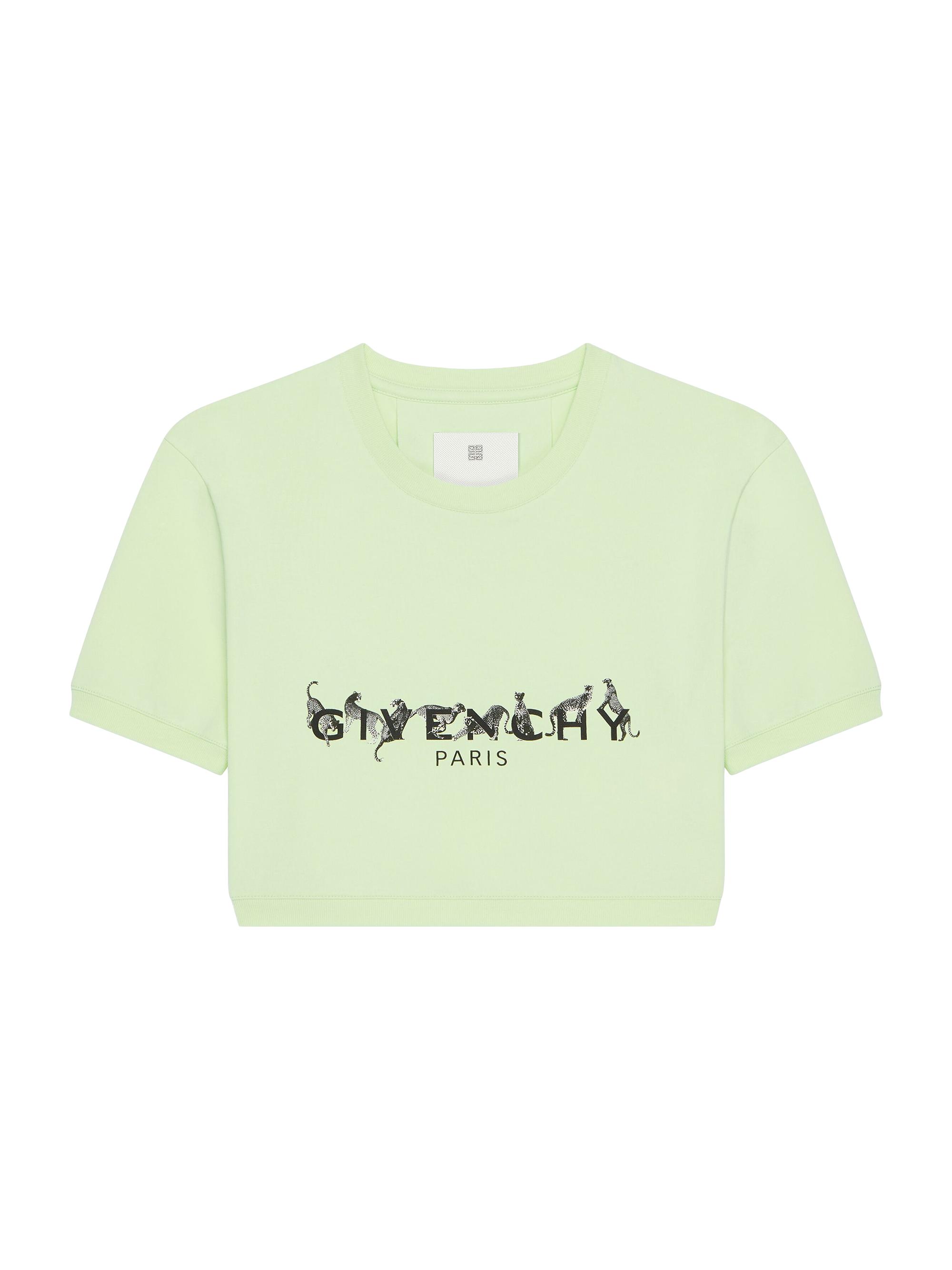 Givenchy Women's Paris Cropped T-Shirt with Leopard Print - Pale Green