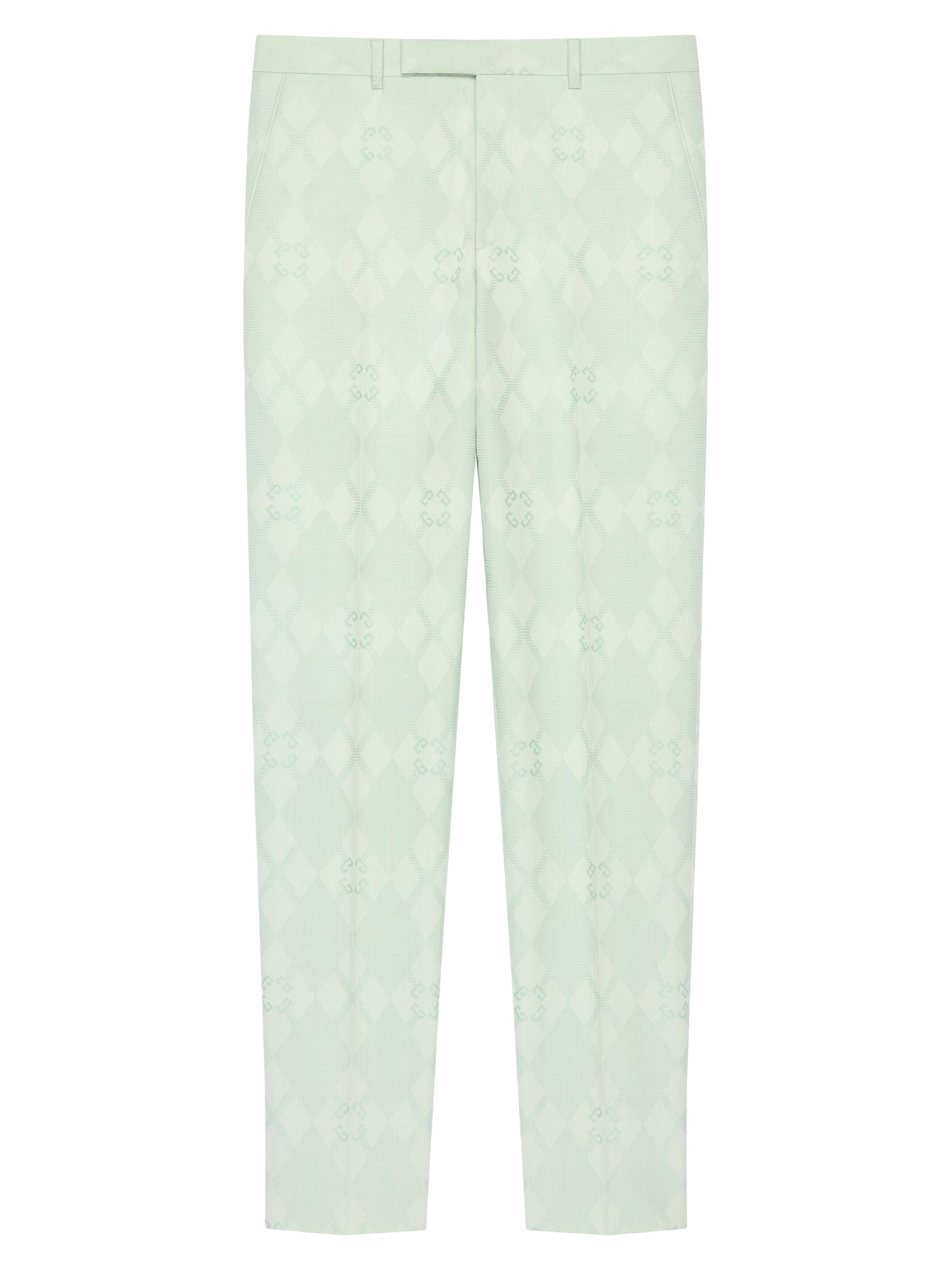 Givenchy Men's Slim Fit Tailored Pants in Monogram 72 Jacquard - Aqua Green