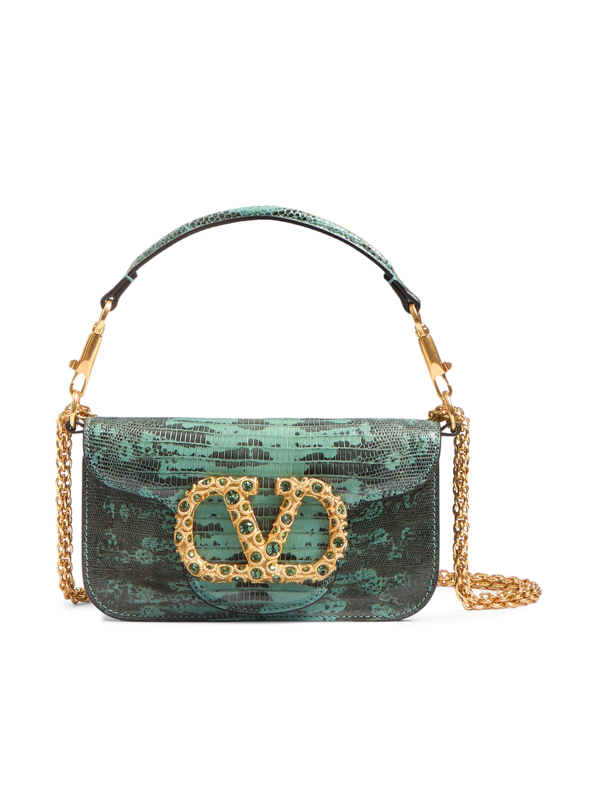 Valentino Garavani Women's Locò  Shoulder Bag in Tejus with Jewel Logo - Ice Green Erinite