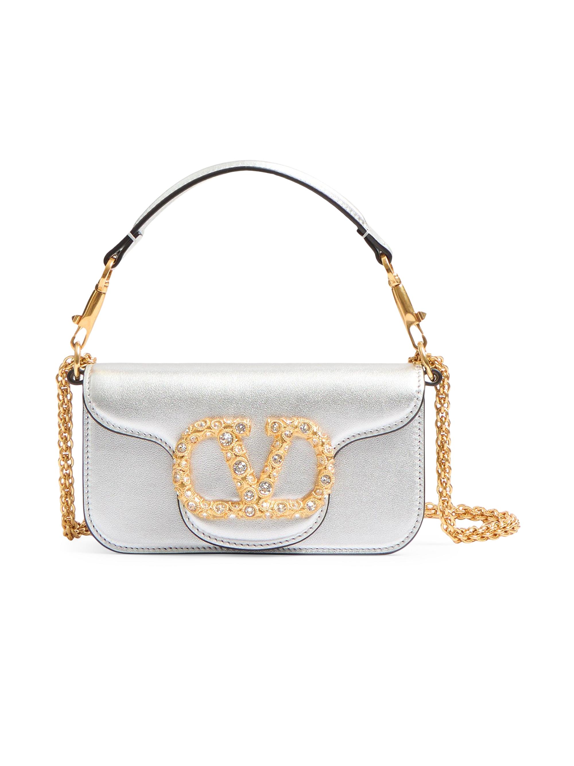 Valentino Garavani Women's Locò  Shoulder Bag in Laminated Calfskin - Silver