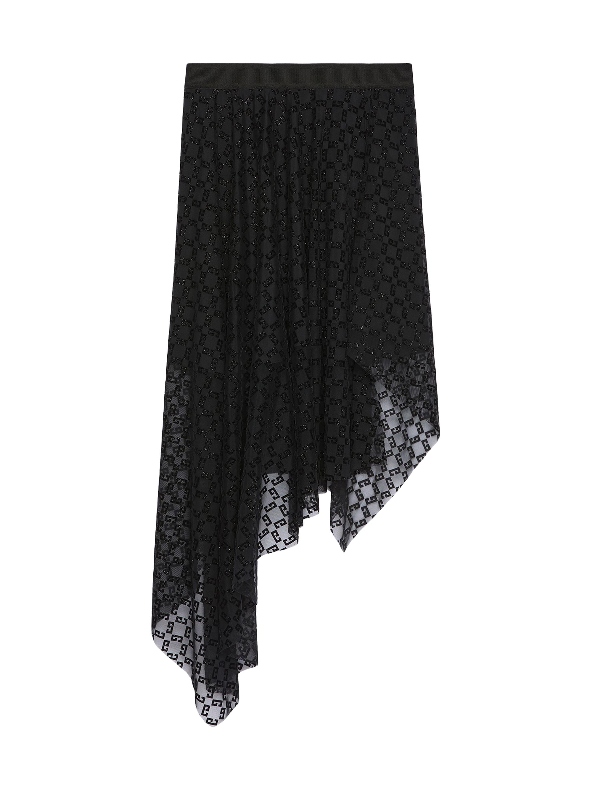 Givenchy Women's Asymmetric Skirt in Shiny Monogram 72 Tulle - Black Silvery