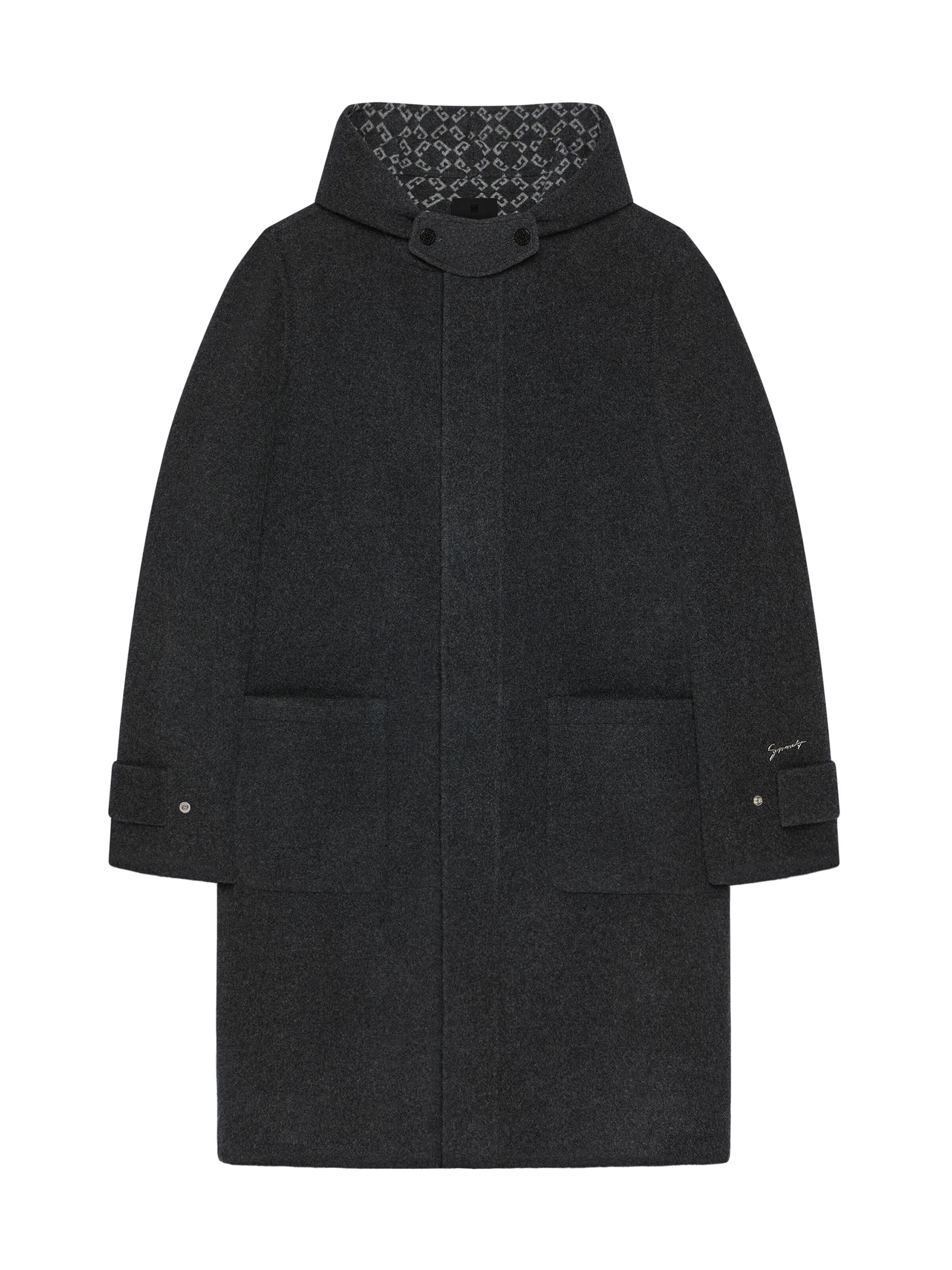 Givenchy Men's Coat in Double Face Wool and Monogram 72 Jacquard - Dark Grey