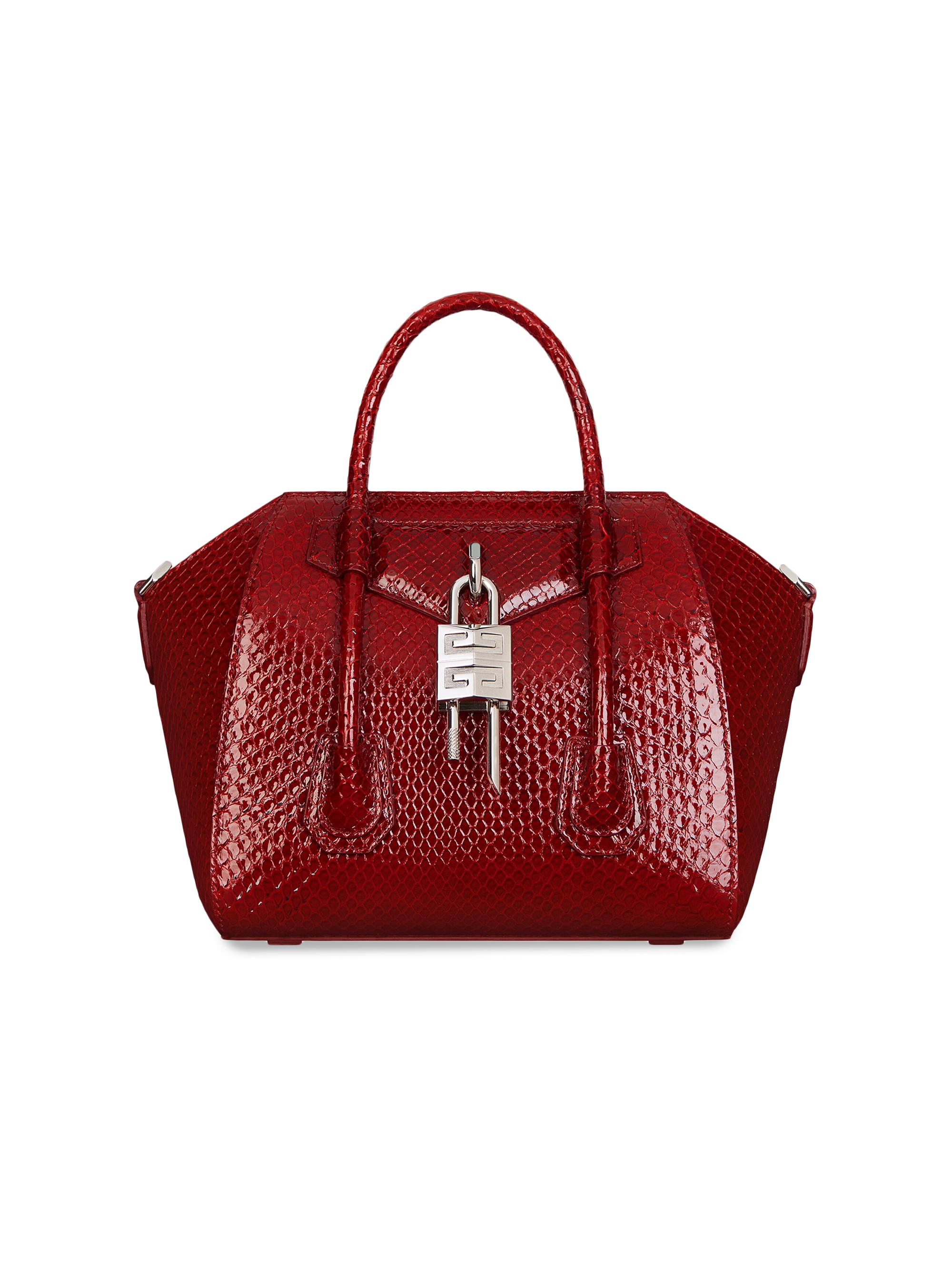 Givenchy Women's Mini Antigona Lock Bag in Python - Dark Red
