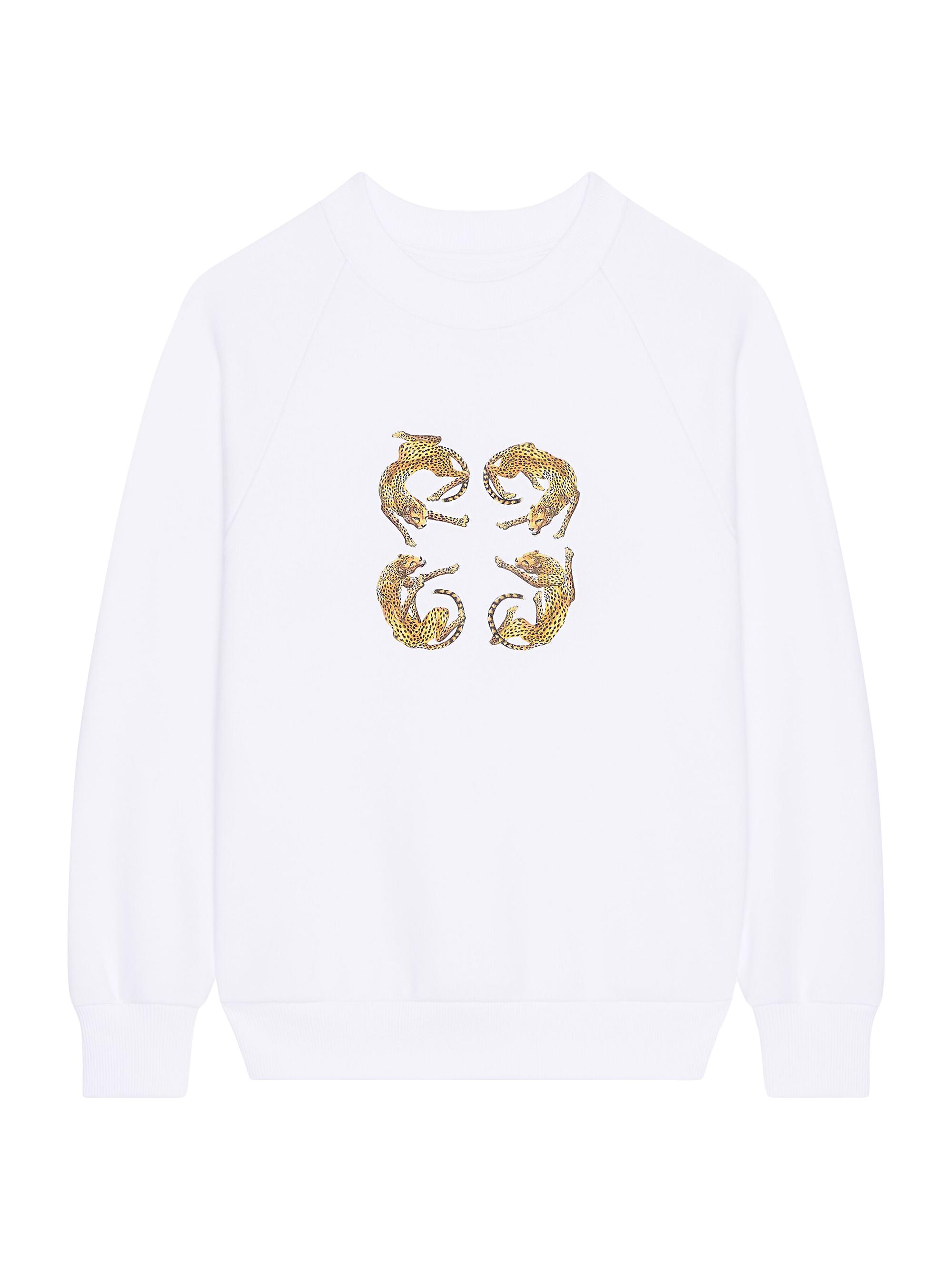 Givenchy Women's Slim Fit Sweatshirt in Fleece with 4G Leopard Print - White