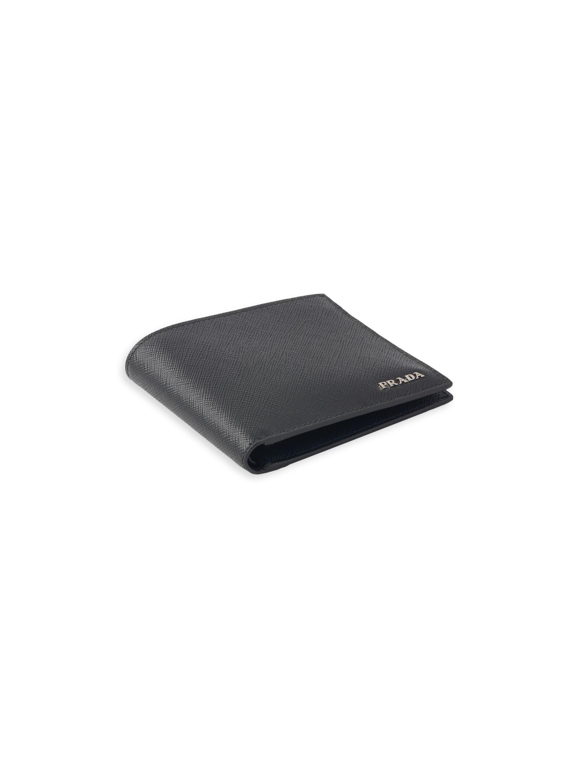 Prada Men's Saffiano Leather Wallet - Black - detail view in Black