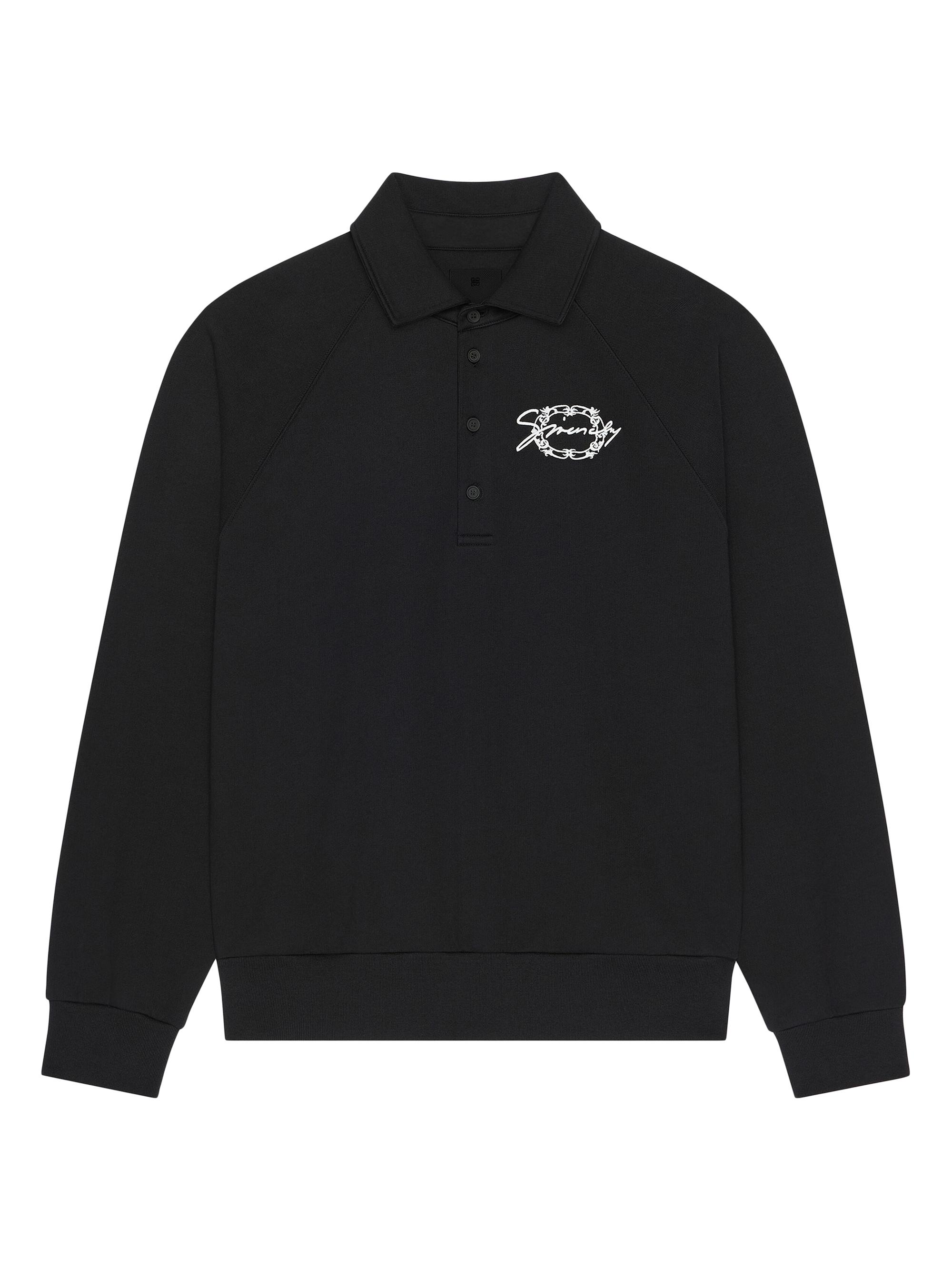 Givenchy Men's Polo Sweatshirt in Fleece with Logo Medallion - Black