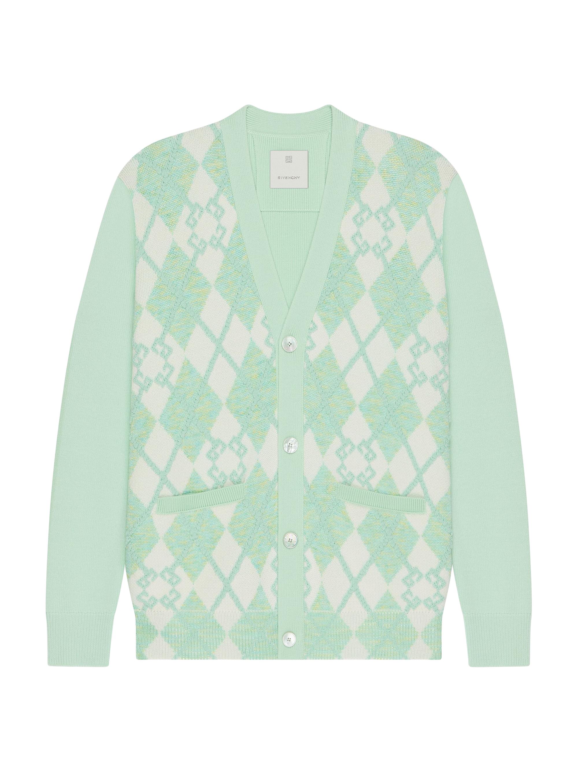 Givenchy Men's Cardigan in Monogram 72 Argyle Wool - Aqua Green
