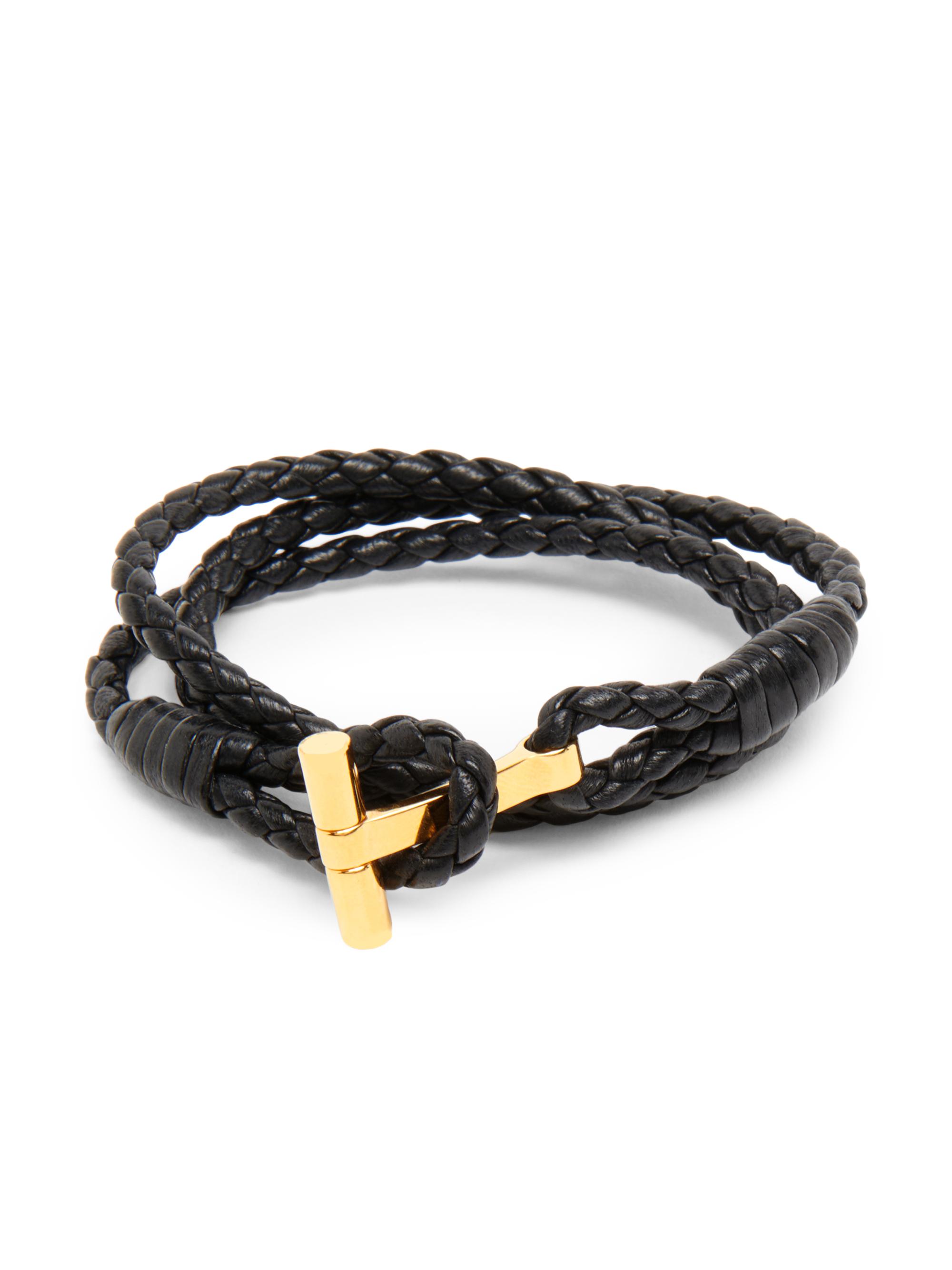 TOM FORD Men's T-Logo Goldtone & Braided Leather Bracelet - Black